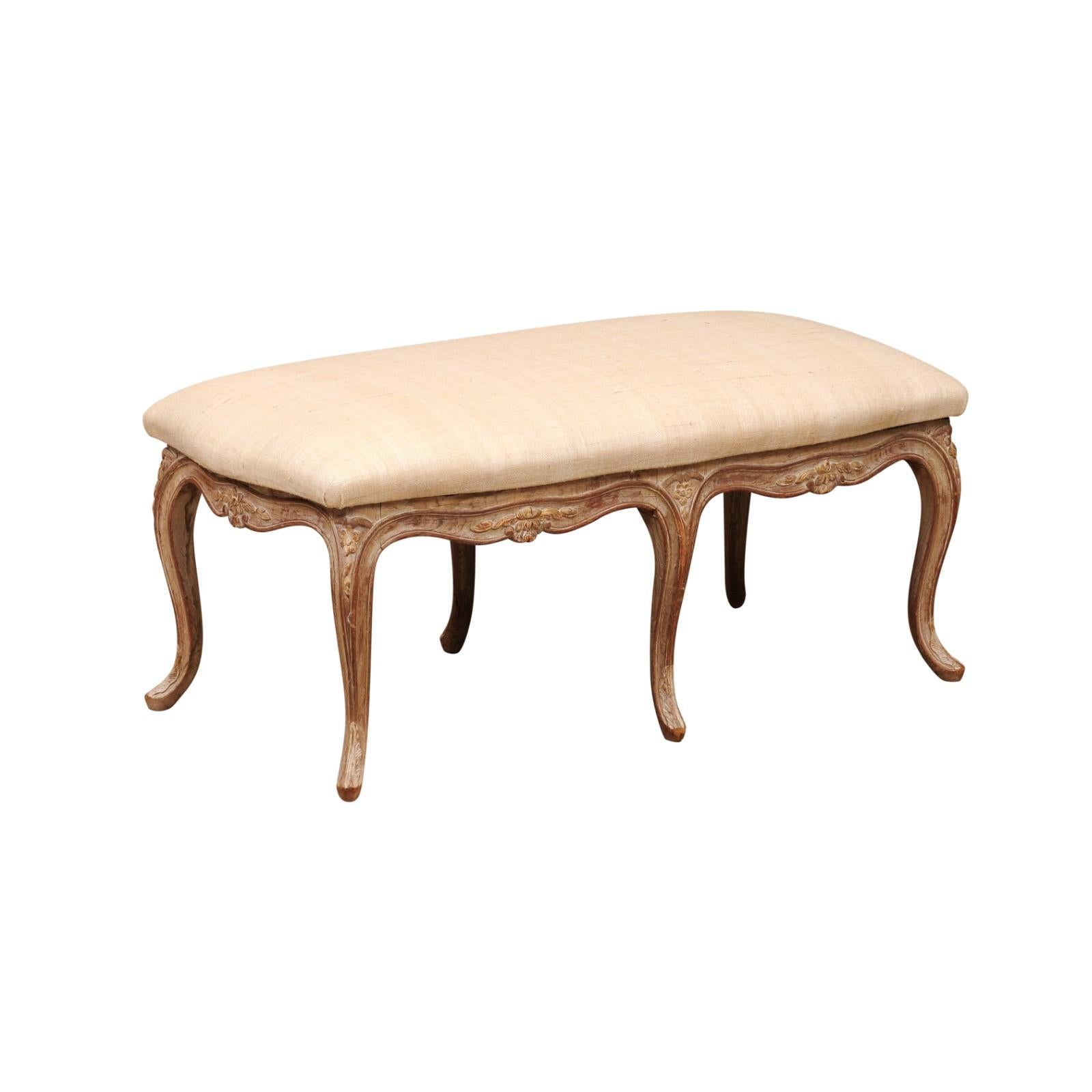 French Louis XV Style White Washed Oak Bench, 20th Century For Sale 11