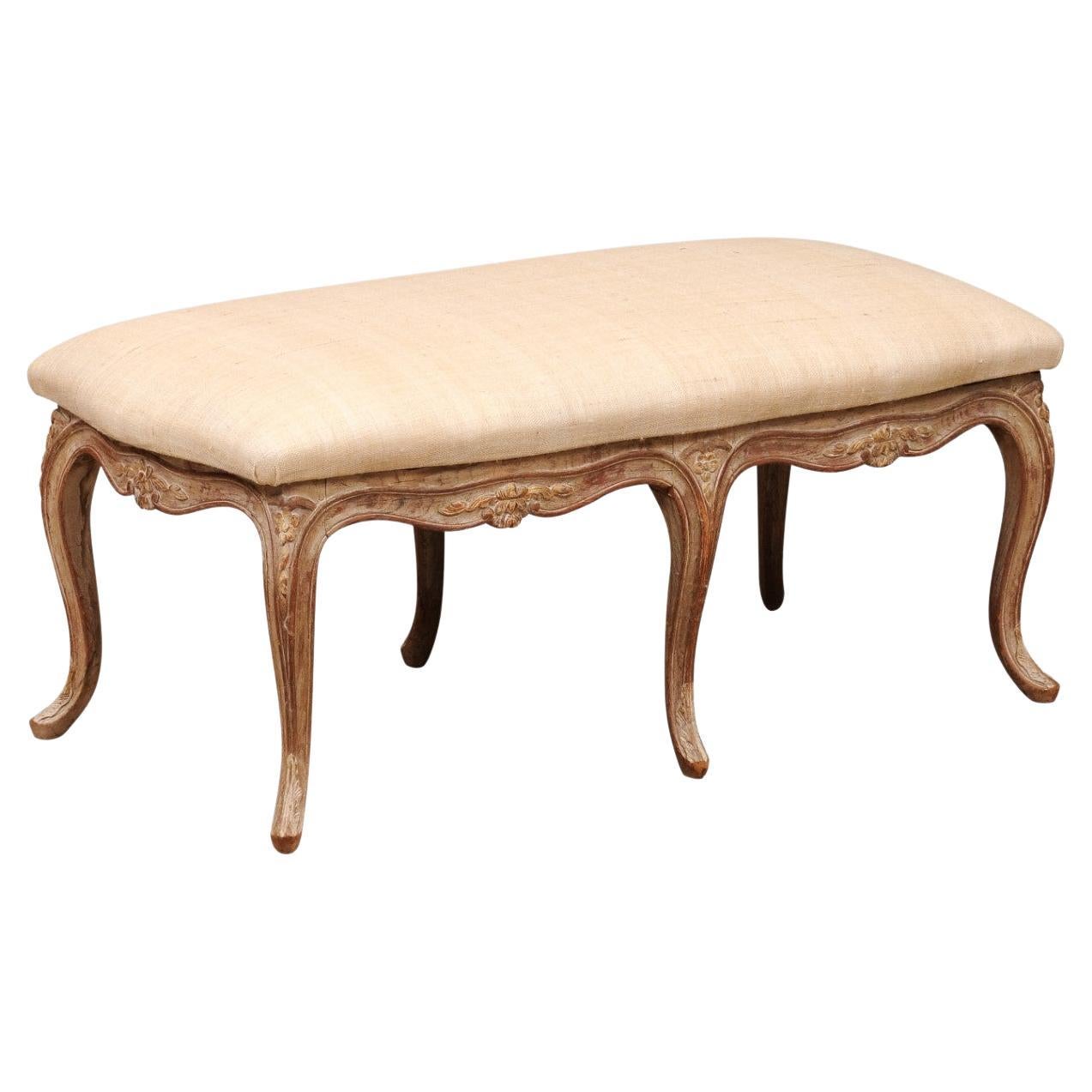 French Louis XV Style White Washed Oak Bench, 20th Century For Sale