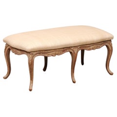 French Louis XV Style White Washed Oak Bench, 20th Century