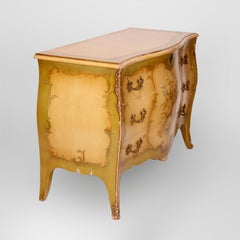 French Louis XV Style Widdicomb Painted & Gilt Bombe Chest 20th C
