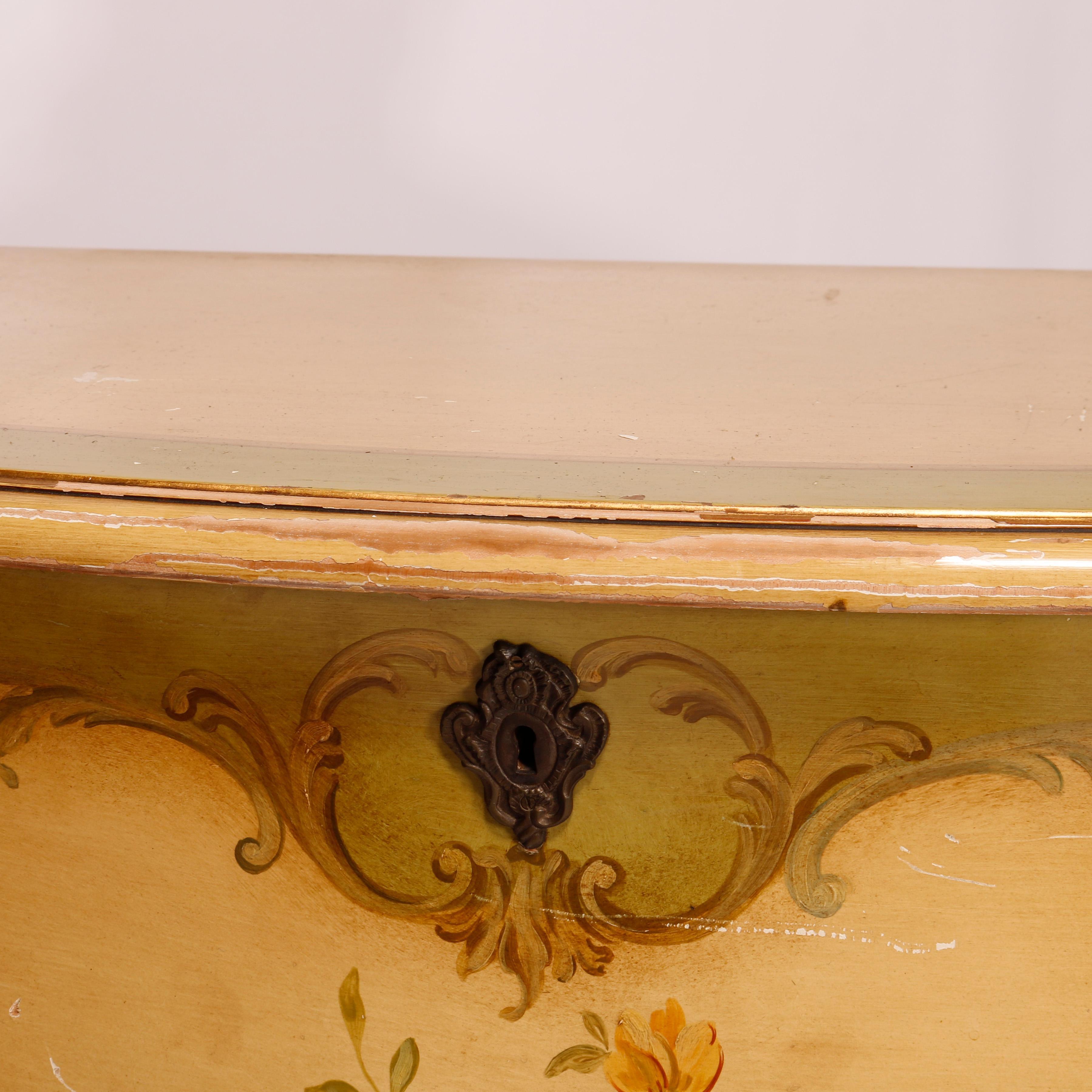 Wood French Louis XV Style Widdicomb Painted & Gilt Bombe Chest 20th C