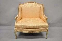 French Louis XV Style Wide Wingback Bergere Lounge Chair & Ottoman by Baker