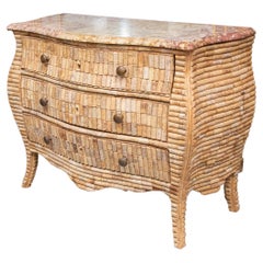 French Louis XV Style Wine Cork-Veneered Marble Top Commode