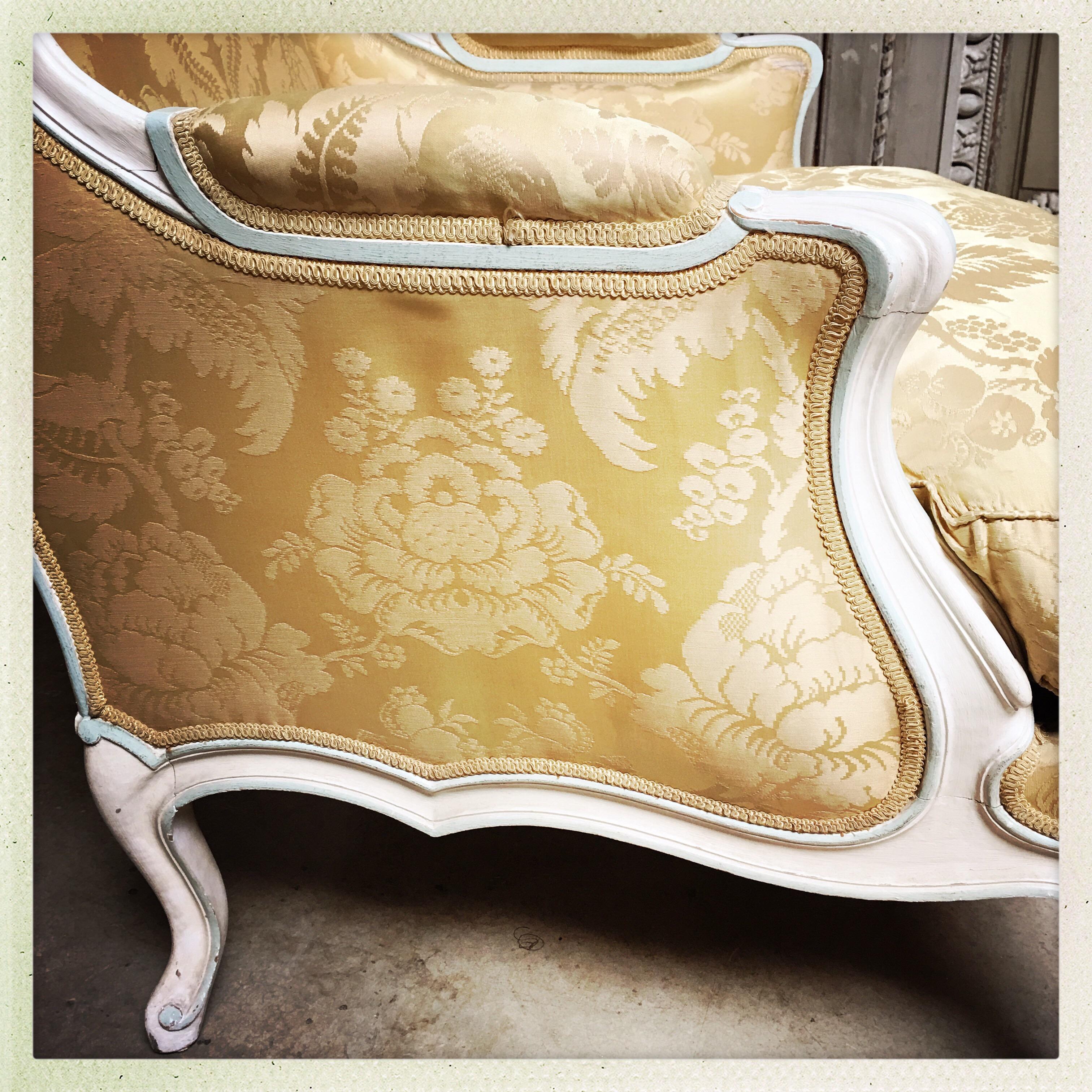 French Louis XV Style Winged Bergere and Matching Ottoman For Sale 5