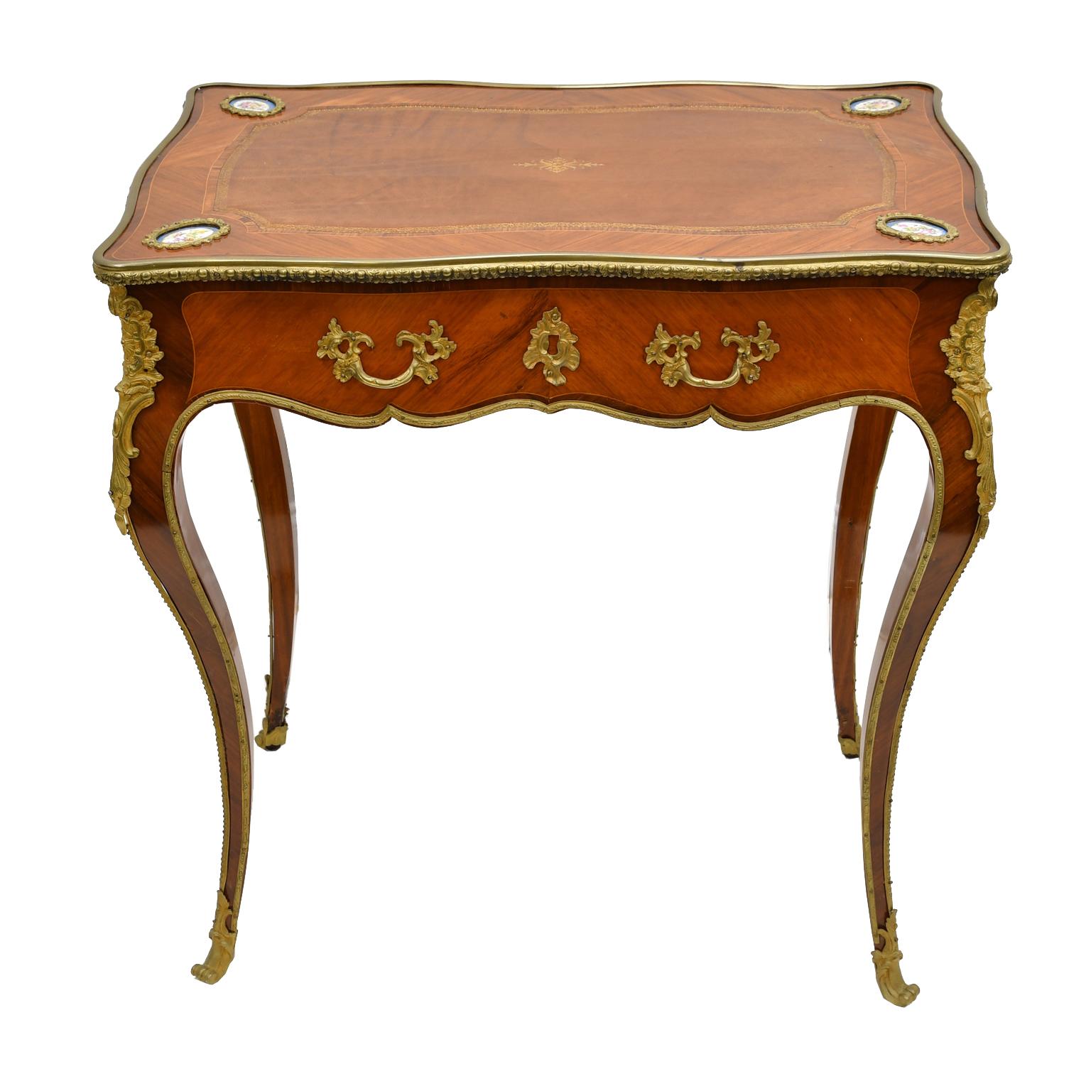 French Louis XV Style Writing or Side Table with Parquetry, Leather and Ormolu 4