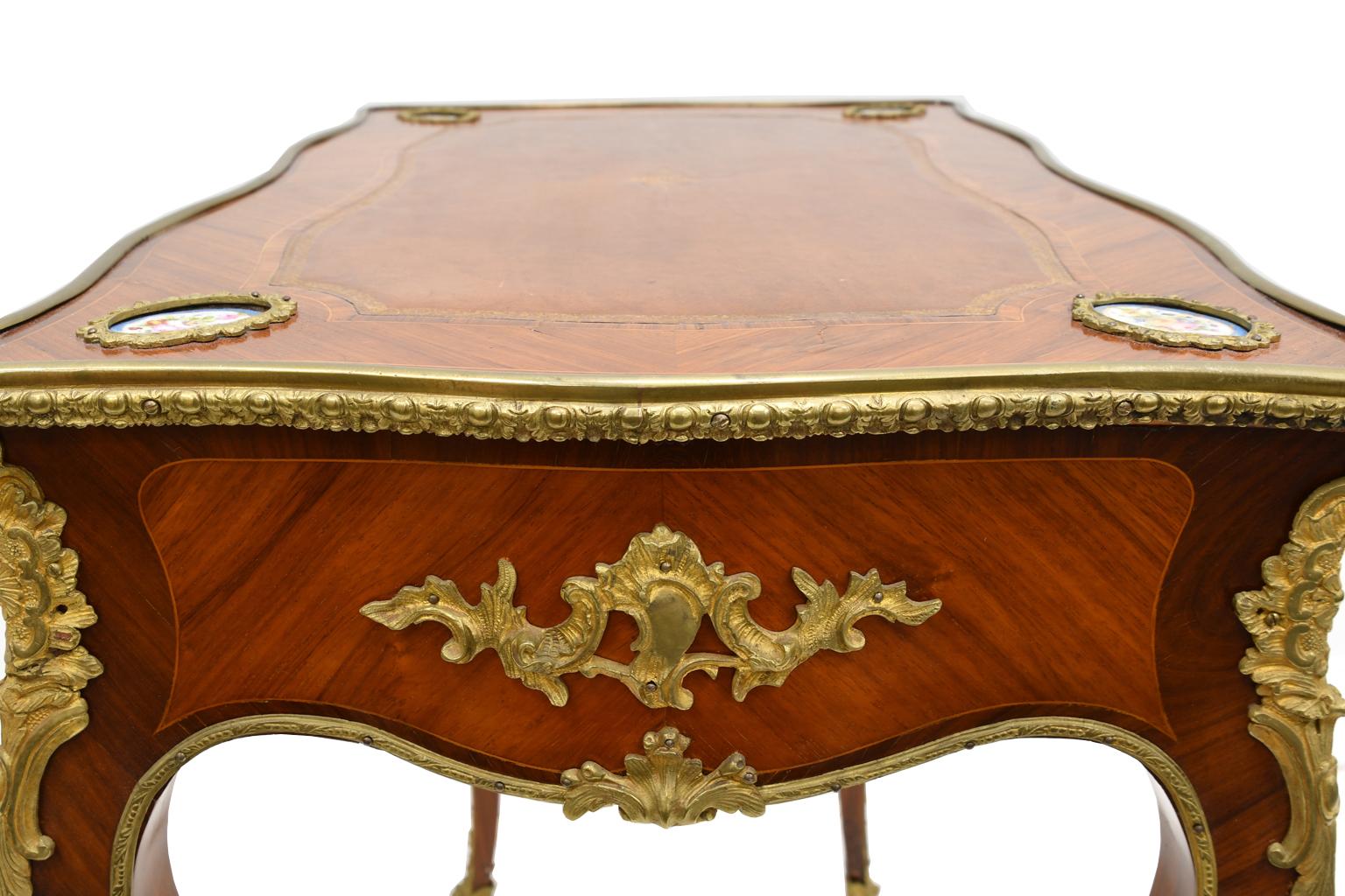 French Louis XV Style Writing or Side Table with Parquetry, Leather and Ormolu 6