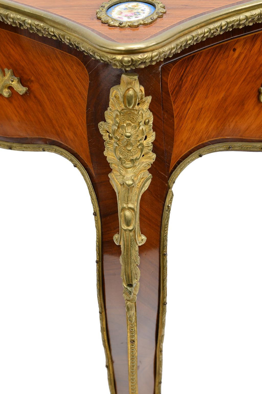 Kingwood French Louis XV Style Writing or Side Table with Parquetry, Leather and Ormolu