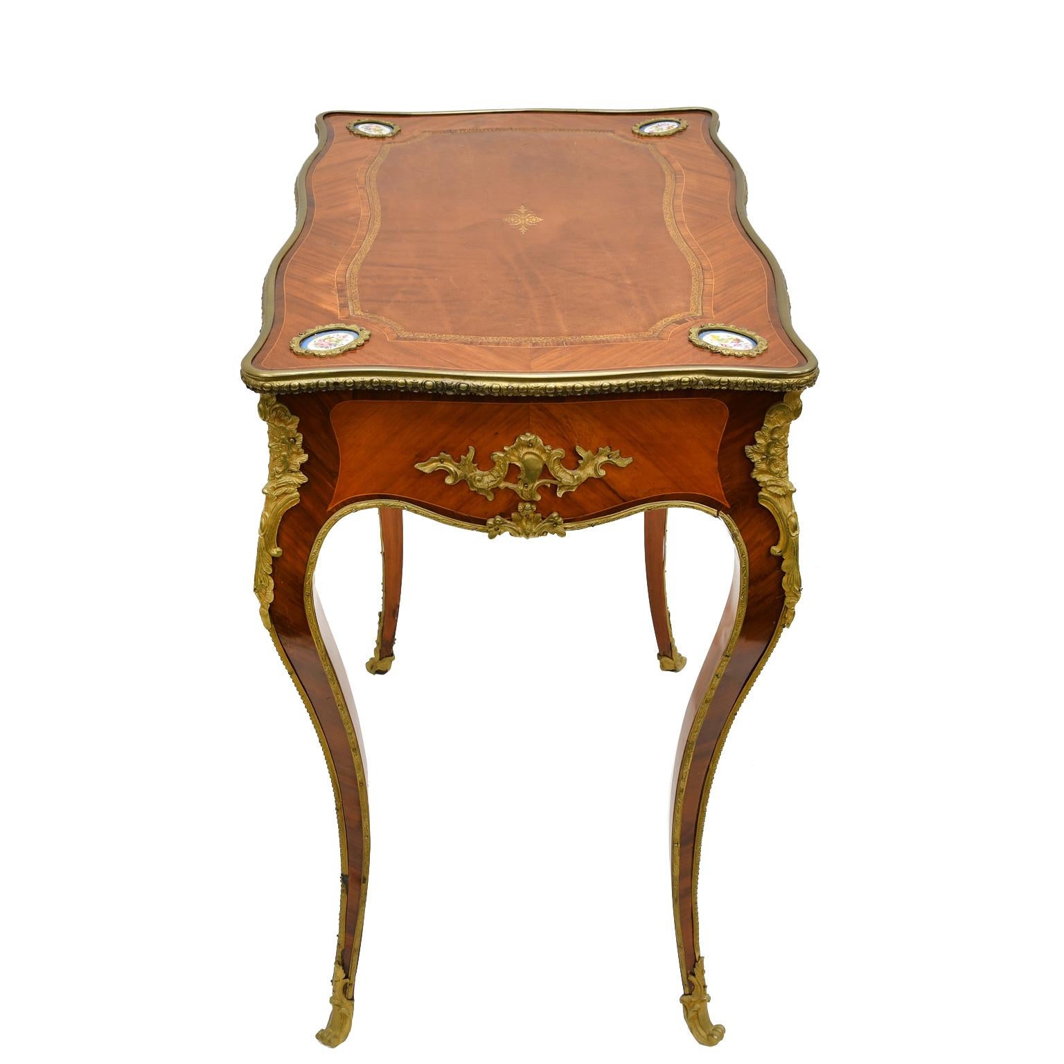 French Louis XV Style Writing or Side Table with Parquetry, Leather and Ormolu 1