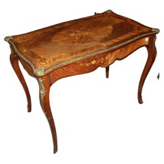French Louis XV Style Writing Table Inlaid with Bronzes