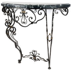 French Louis XV-Style Wrought Iron and Marble Console Table