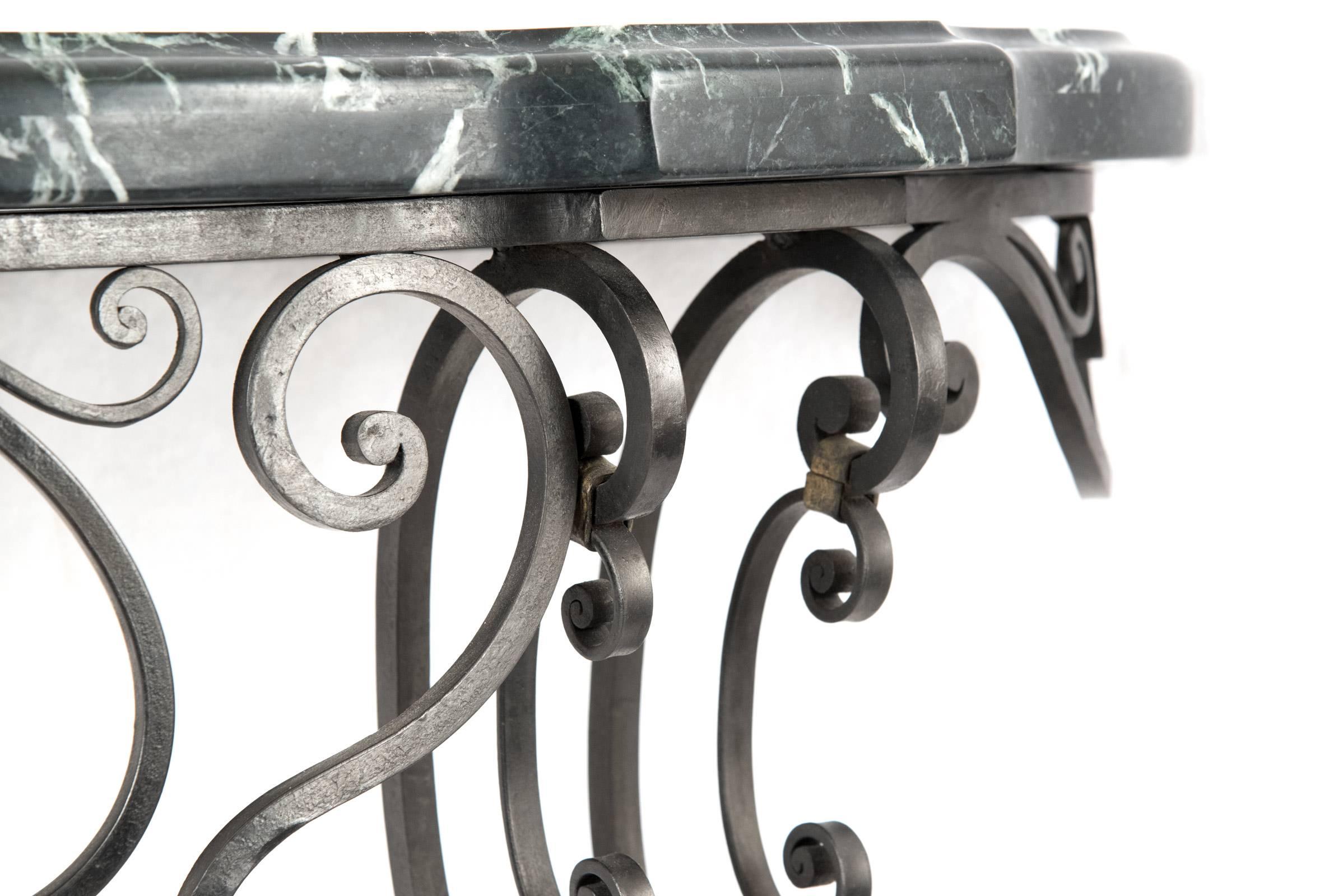 French Louis XV-Style Wrought Iron and Marble Console Table In Good Condition In Salt Lake City, UT