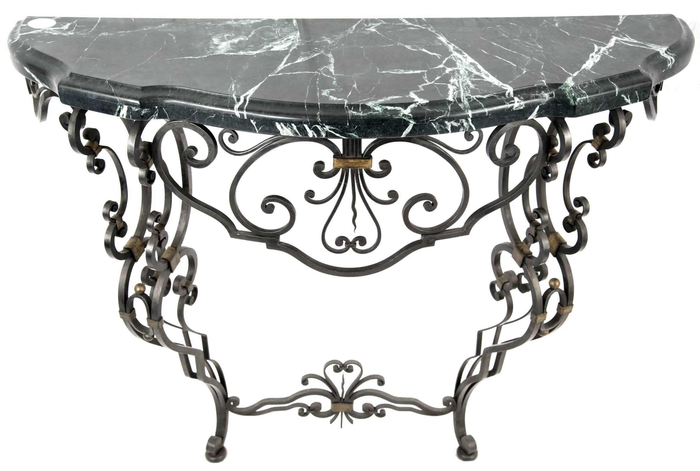French Louis XV-Style Wrought Iron and Marble Console Table 1