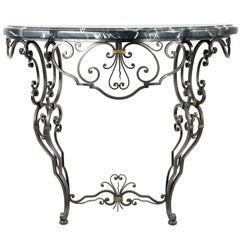 French Louis XV-Style Wrought Iron and Marble Console Table