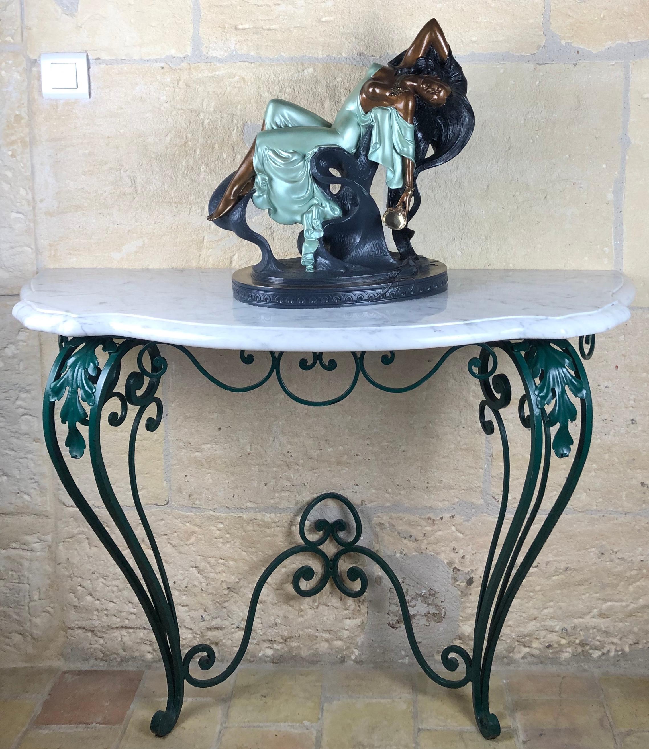 wrought iron console table with marble top