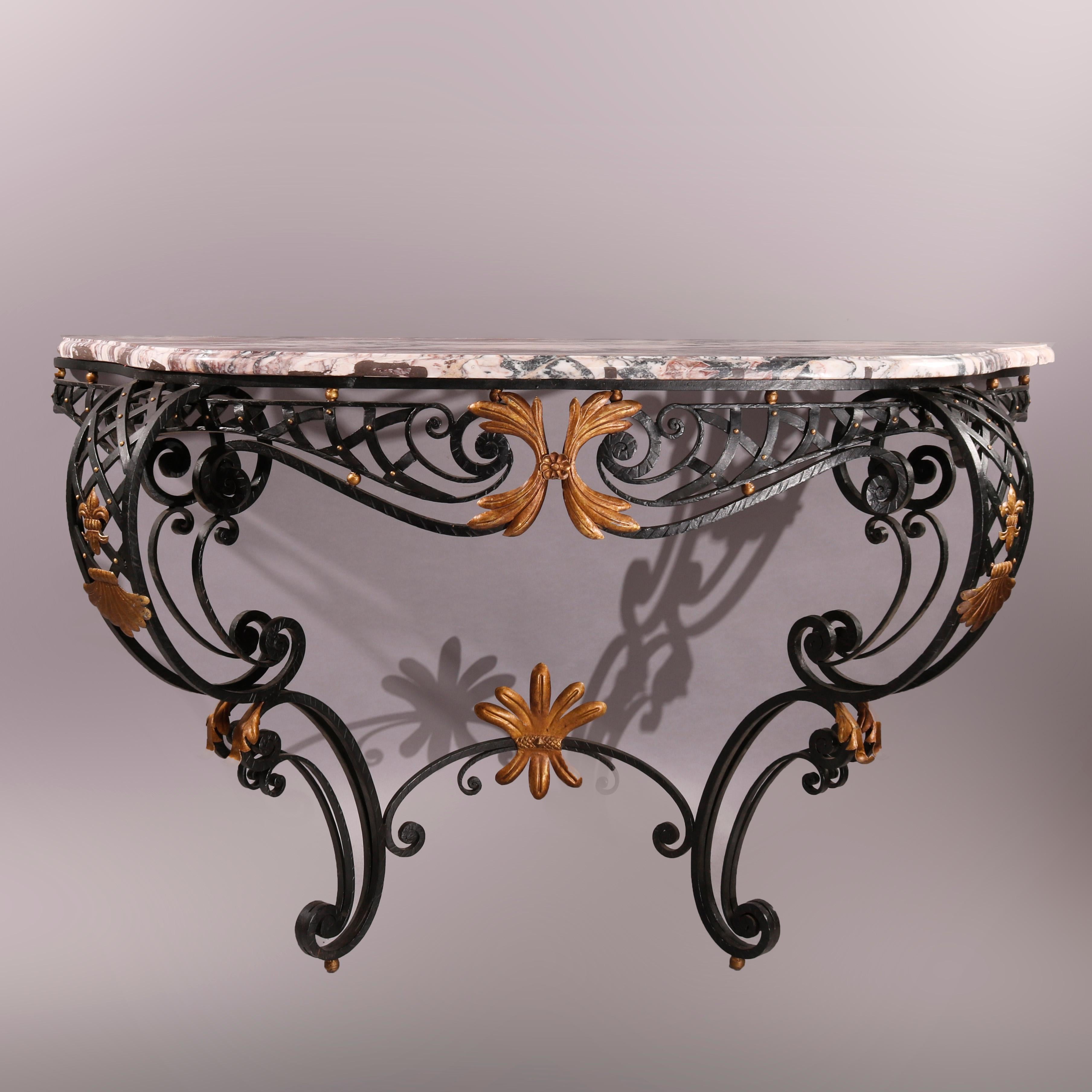 French Louis XV Style Wrought Iron & Marble Console Table 20th C In Good Condition For Sale In Big Flats, NY