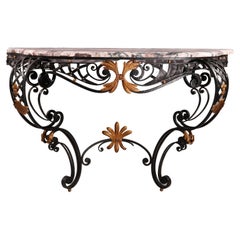 French Louis XV Style Wrought Iron & Marble Console Table 20th C