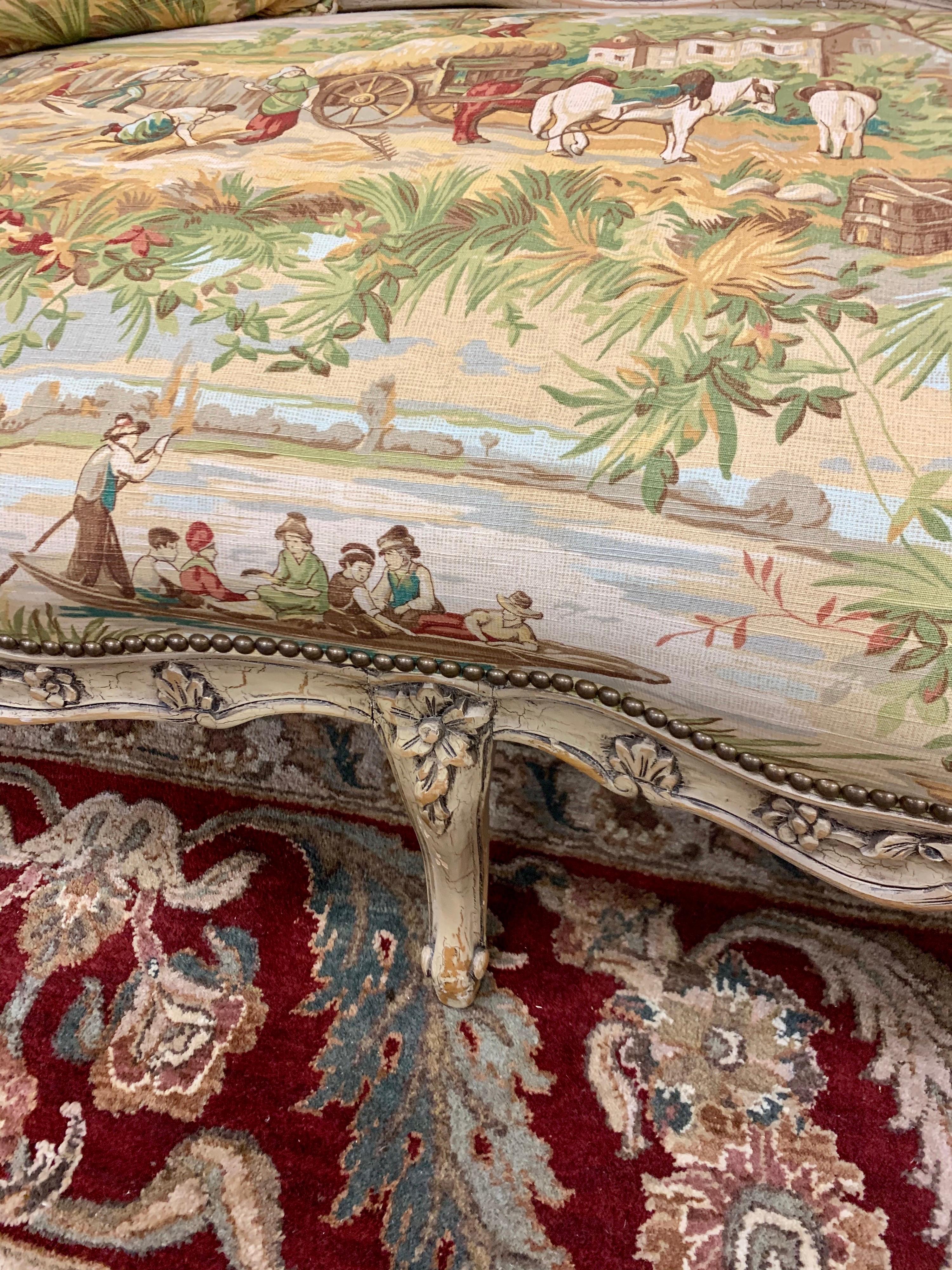 French Louis XV Tapestry Settee Sofa 5
