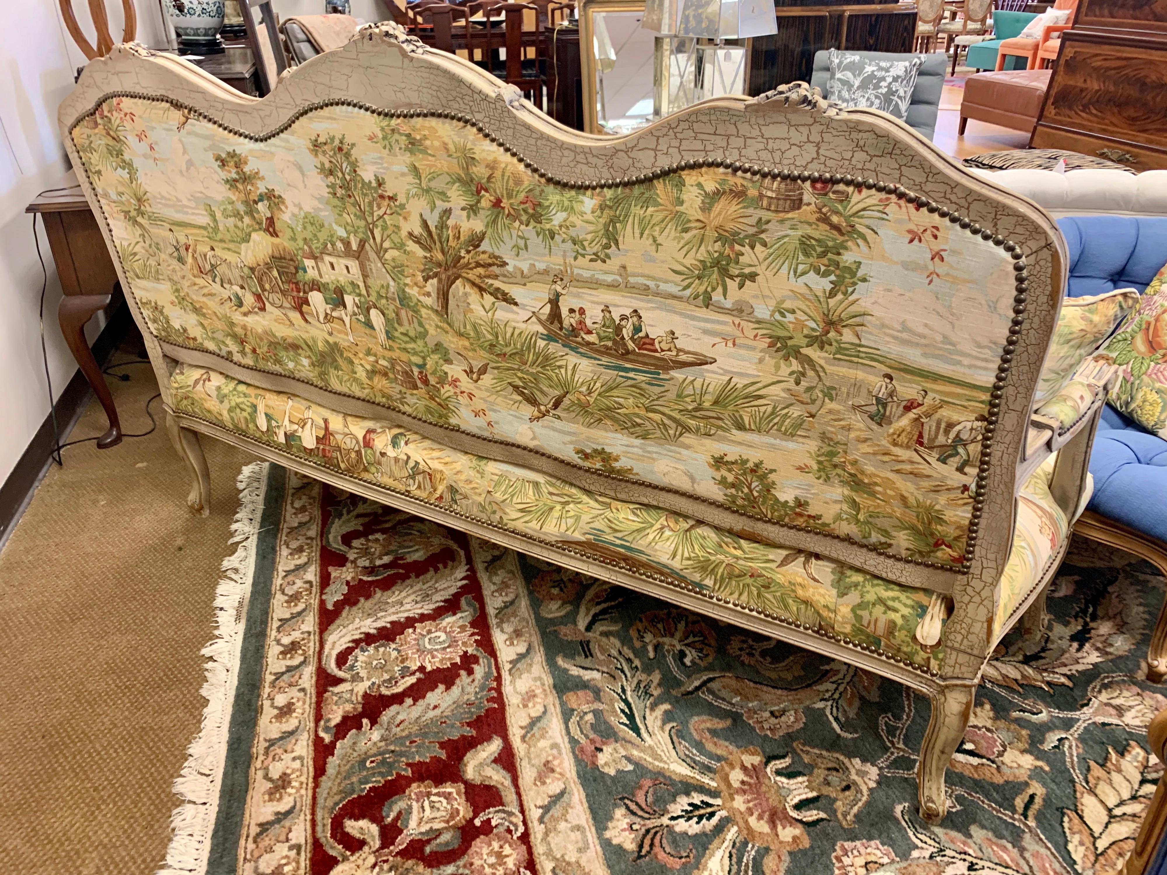 French Louis XV Tapestry Settee Sofa 8