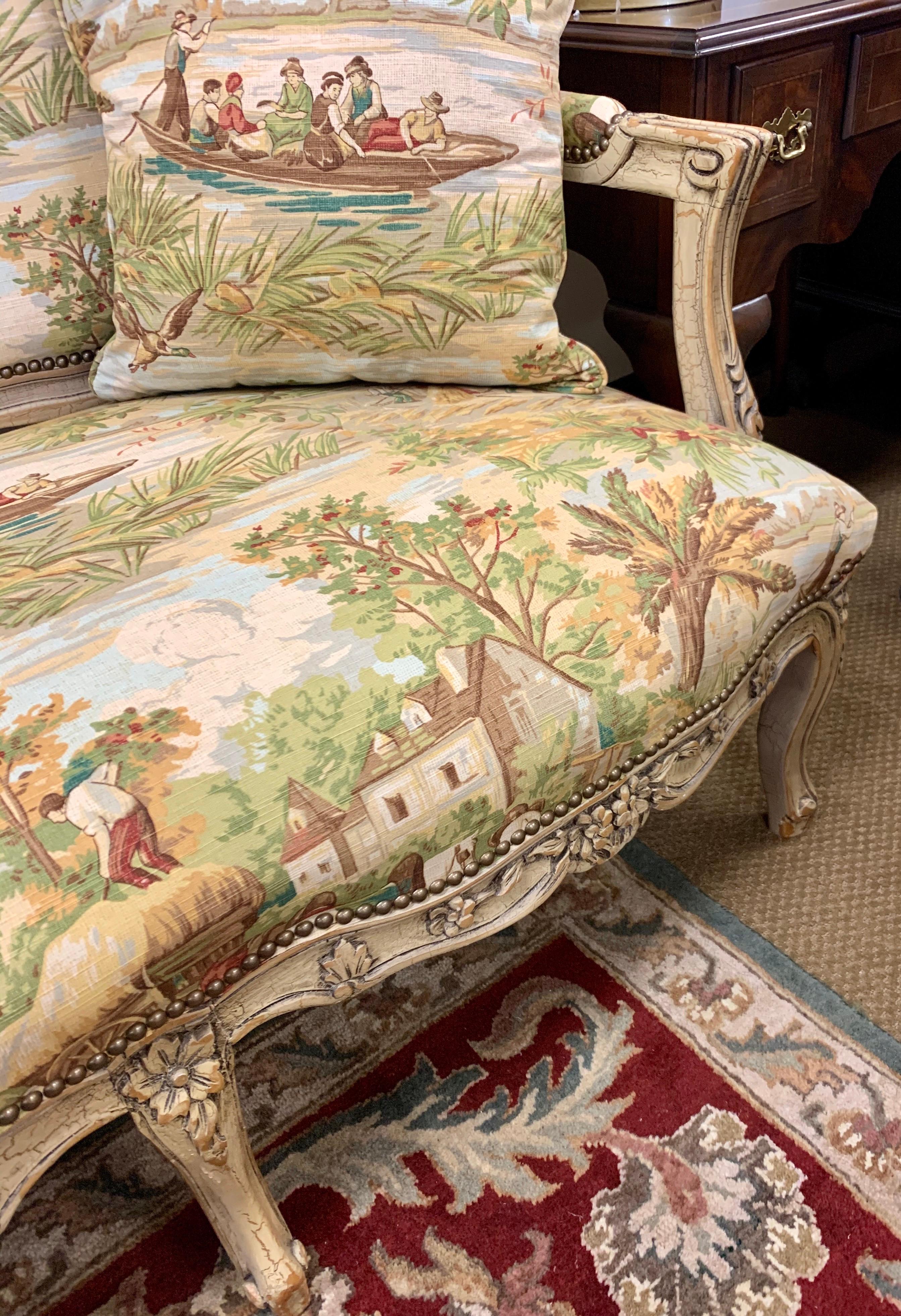 Textile French Louis XV Tapestry Settee Sofa