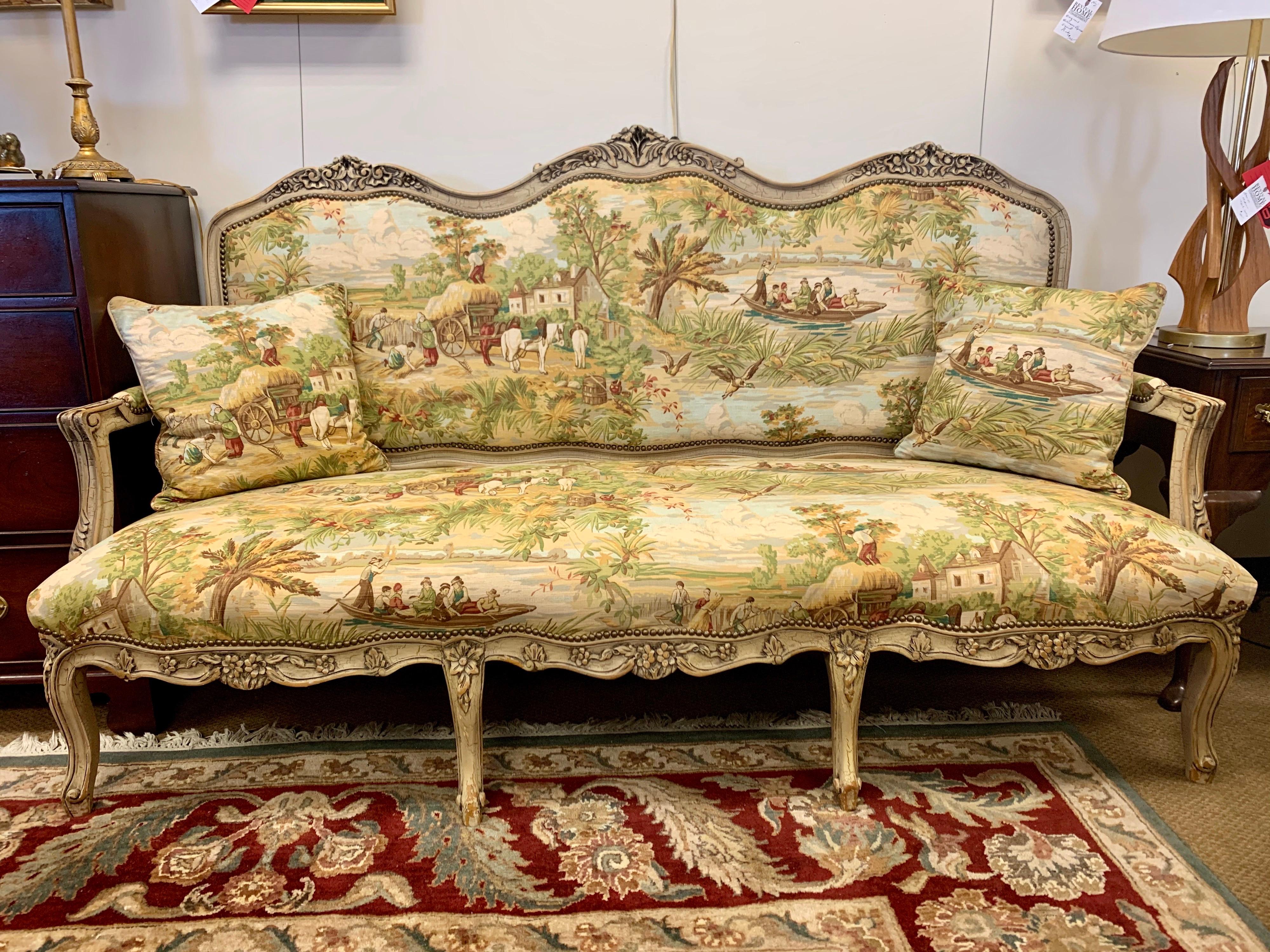 French Louis XV Tapestry Settee Sofa 1