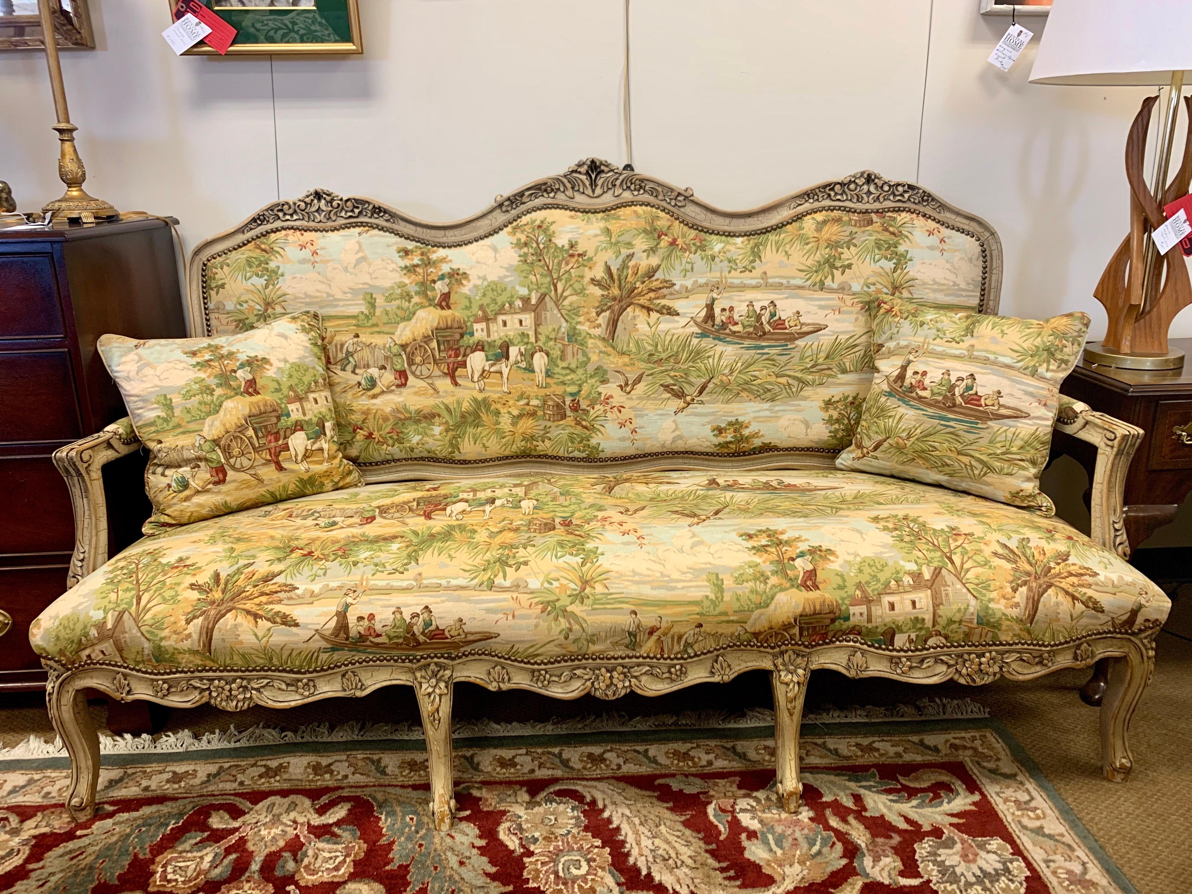 French Louis XV Tapestry Settee Sofa 2