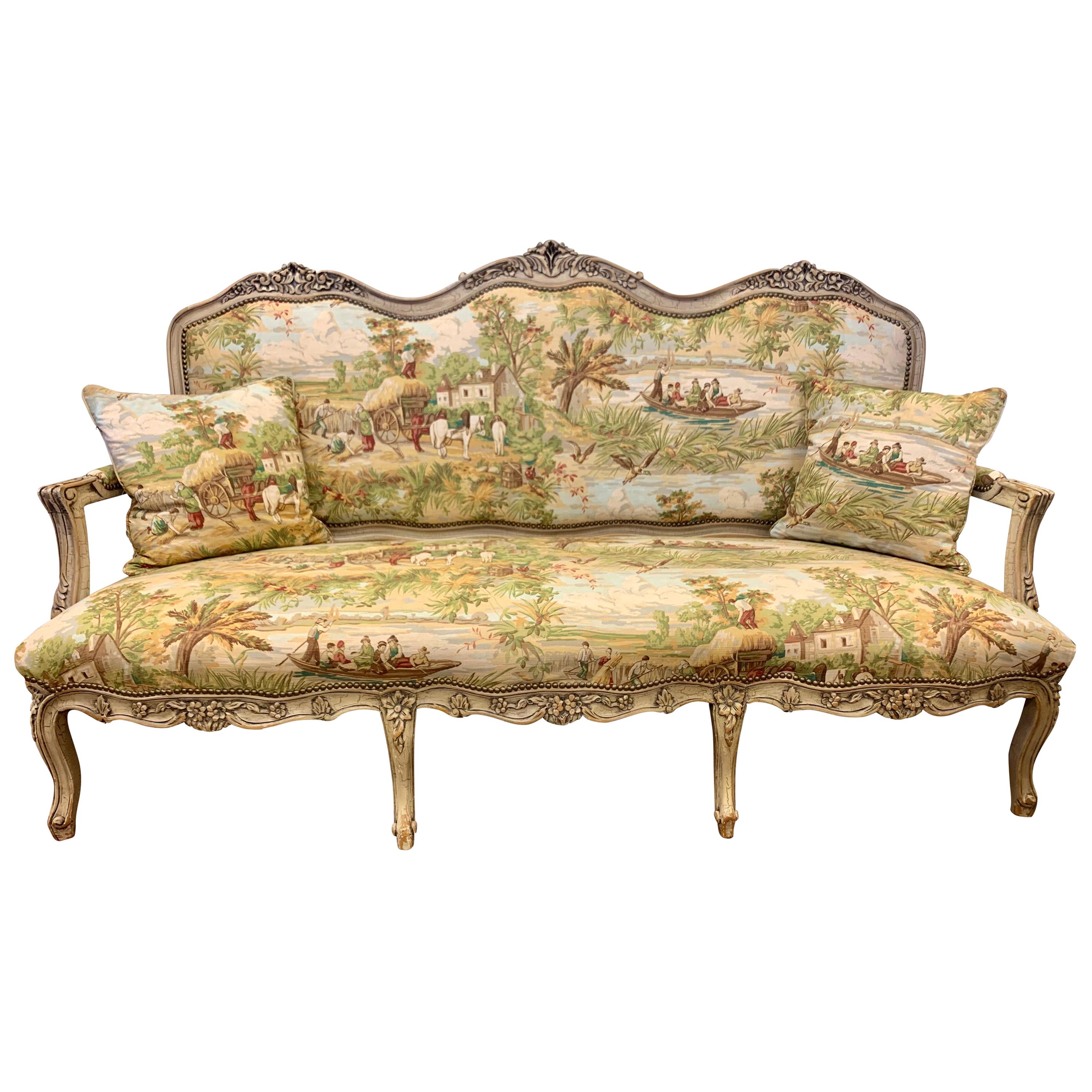French Louis XV Tapestry Settee Sofa
