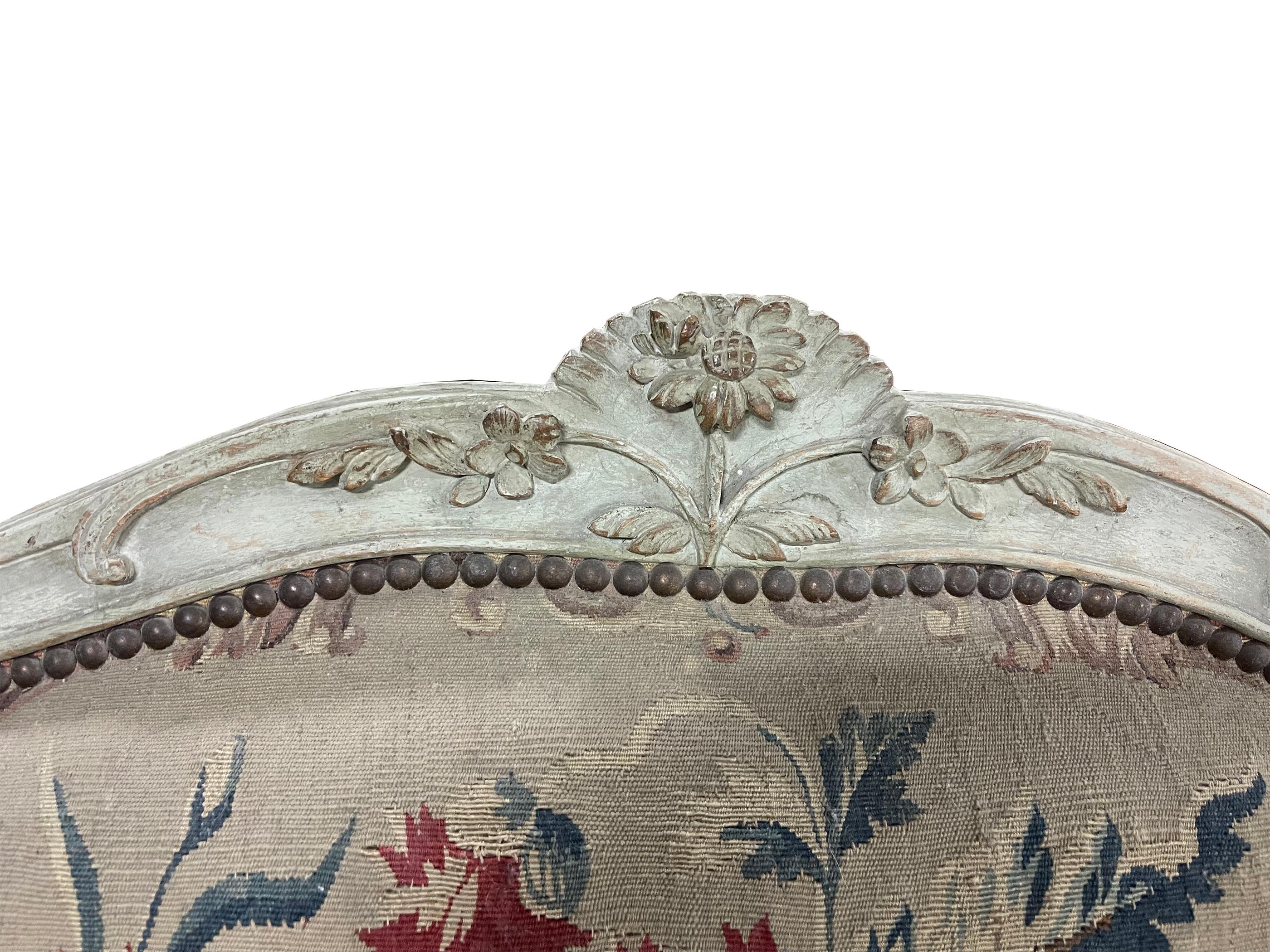 Fabric French Louis XV Tapestry Settee with Aubusson Original Tapestry Upholstery For Sale