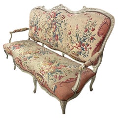 Antique French Louis XV Tapestry Settee with Aubusson Original Tapestry Upholstery