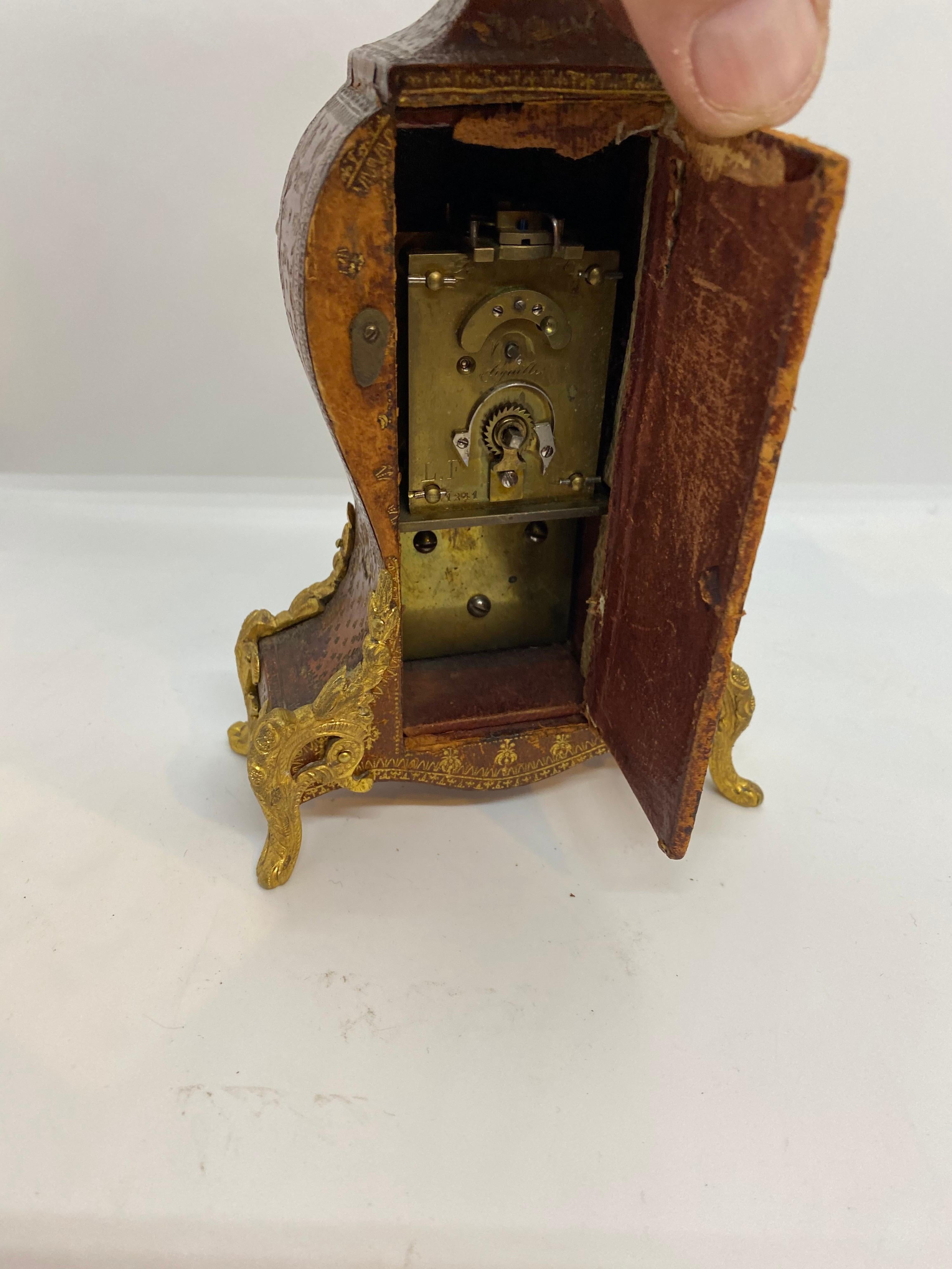 French Louis XV Tooled Leather Clock For Sale 1