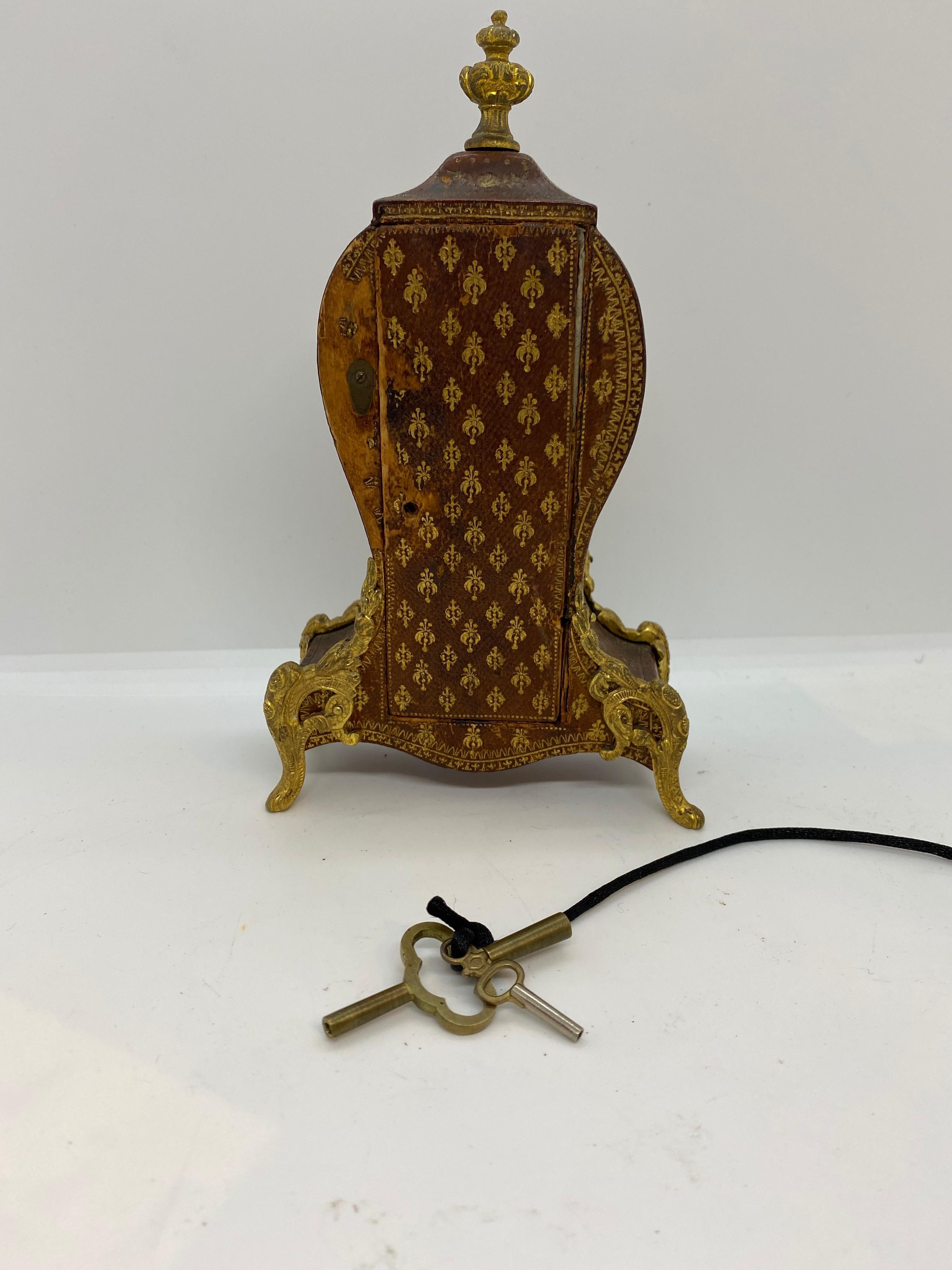 French Louis XV Tooled Leather Clock For Sale 2
