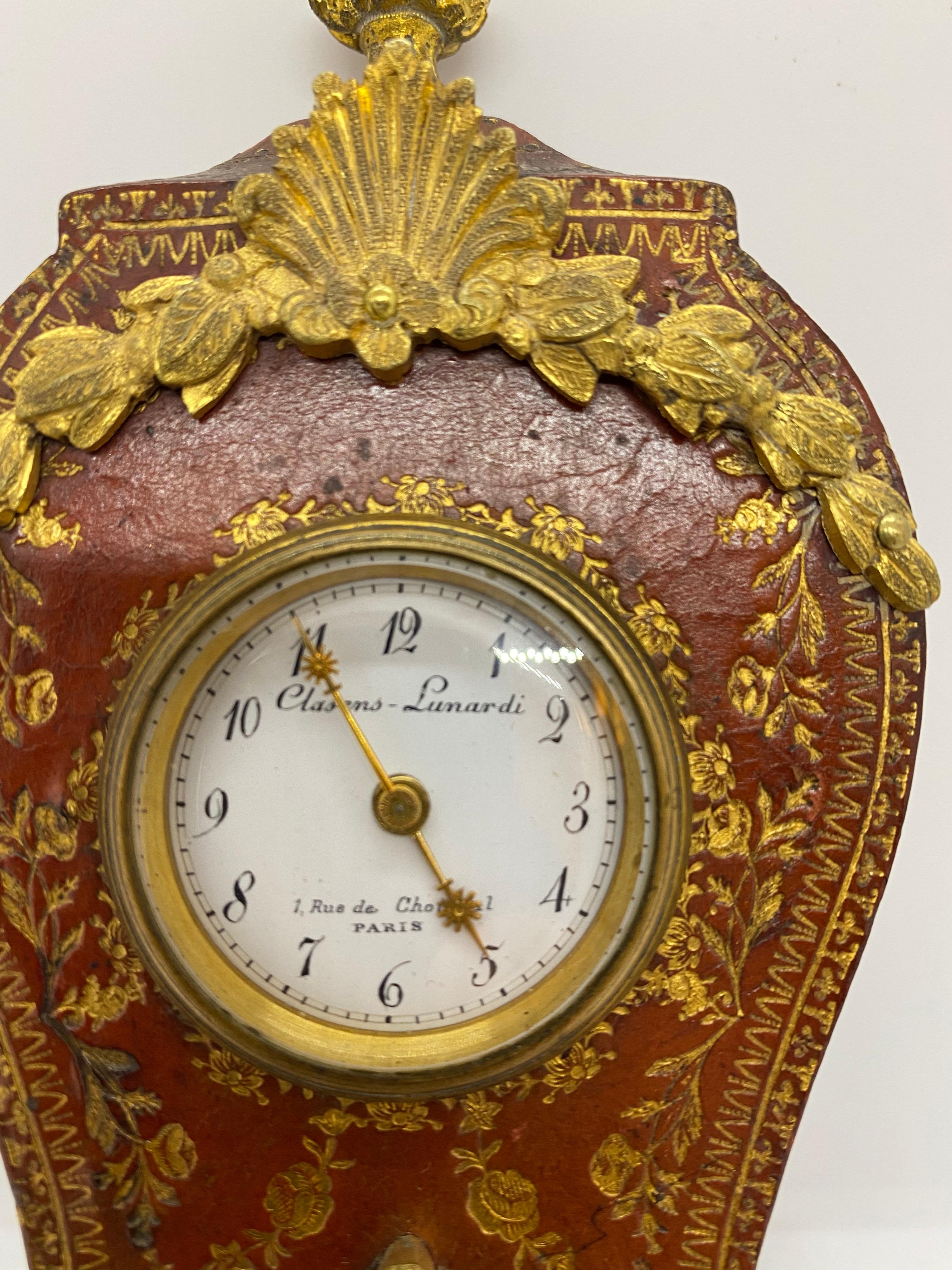 French Louis XV Tooled Leather Clock For Sale 3