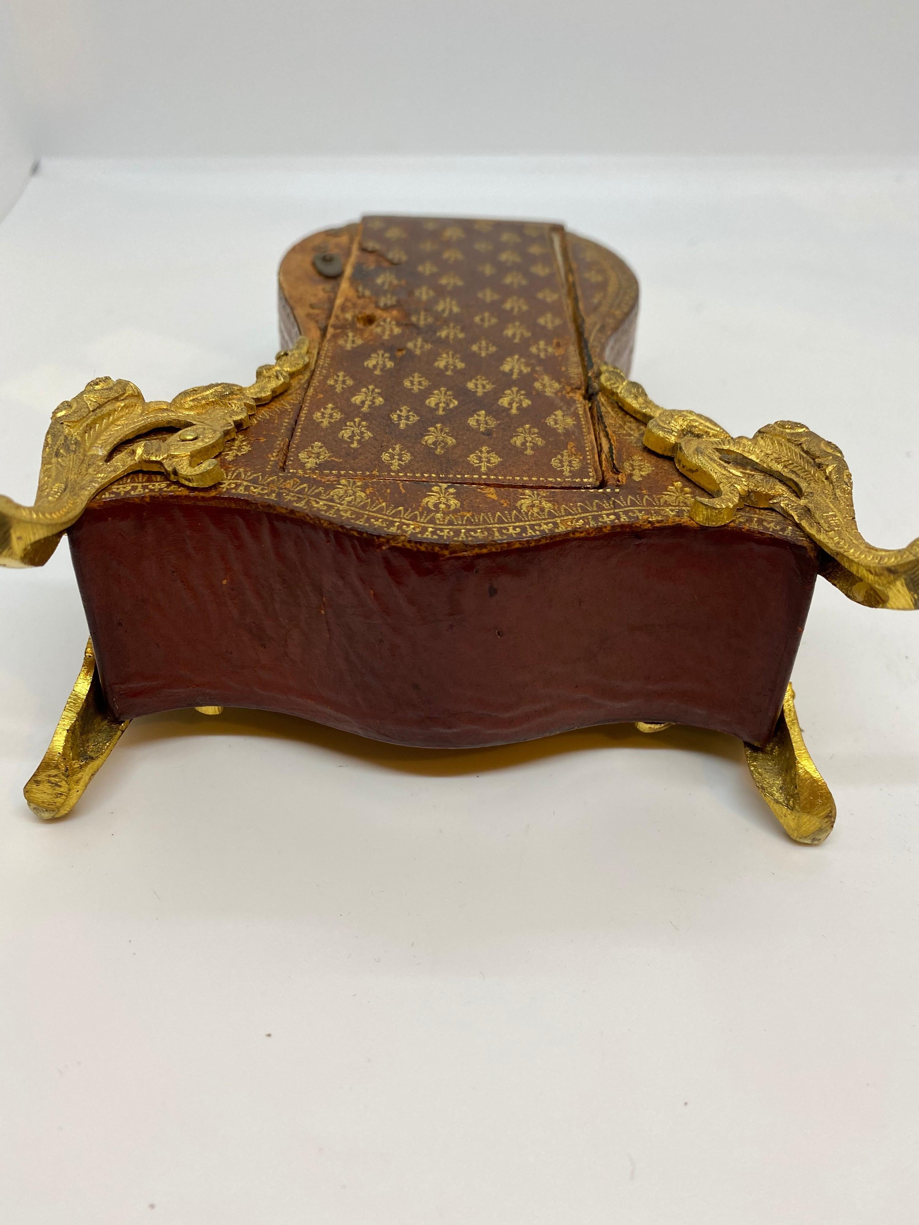 French Louis XV Tooled Leather Clock For Sale 5