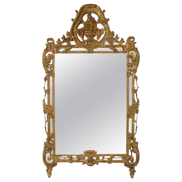 French Louis XV Trumeau Gold Giltwood Mirror