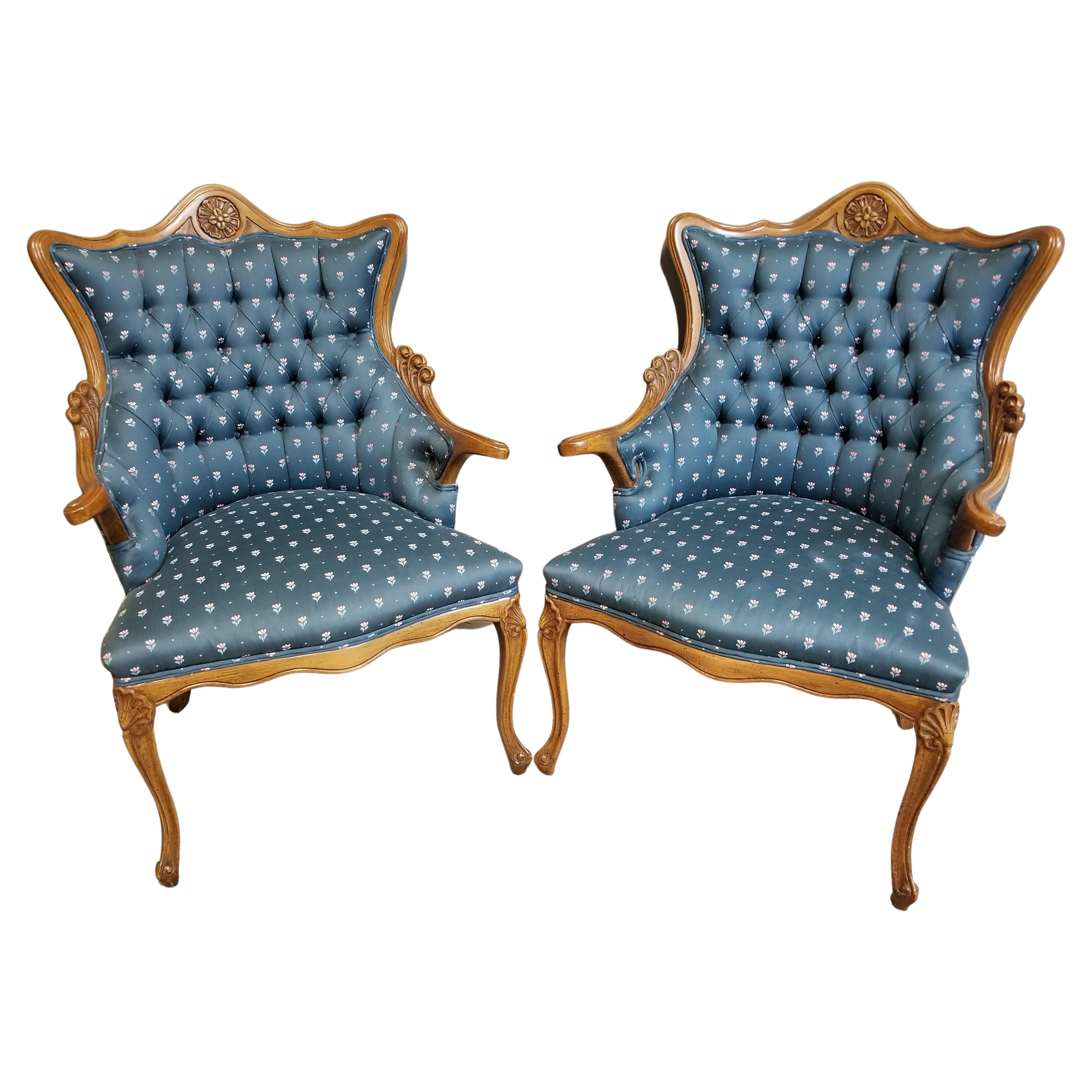 Offering one of our recent palm beach estate fine furniture acquisitions of a 
Pair of antique French Louis XV style tufted Parlor armchairs 

Approximate measurements in inches
39