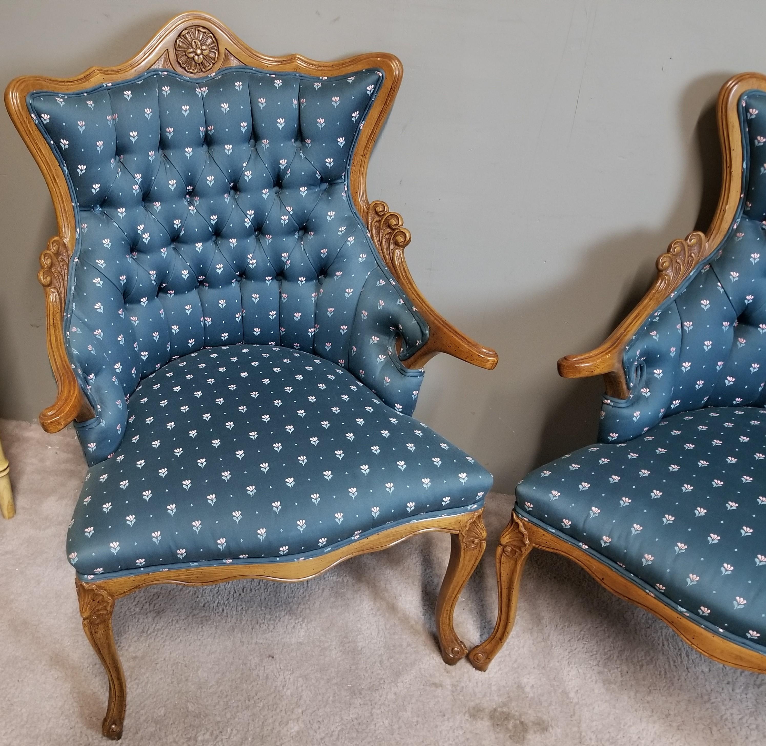 Unknown French Louis XV Tufted Armchairs, a Pair