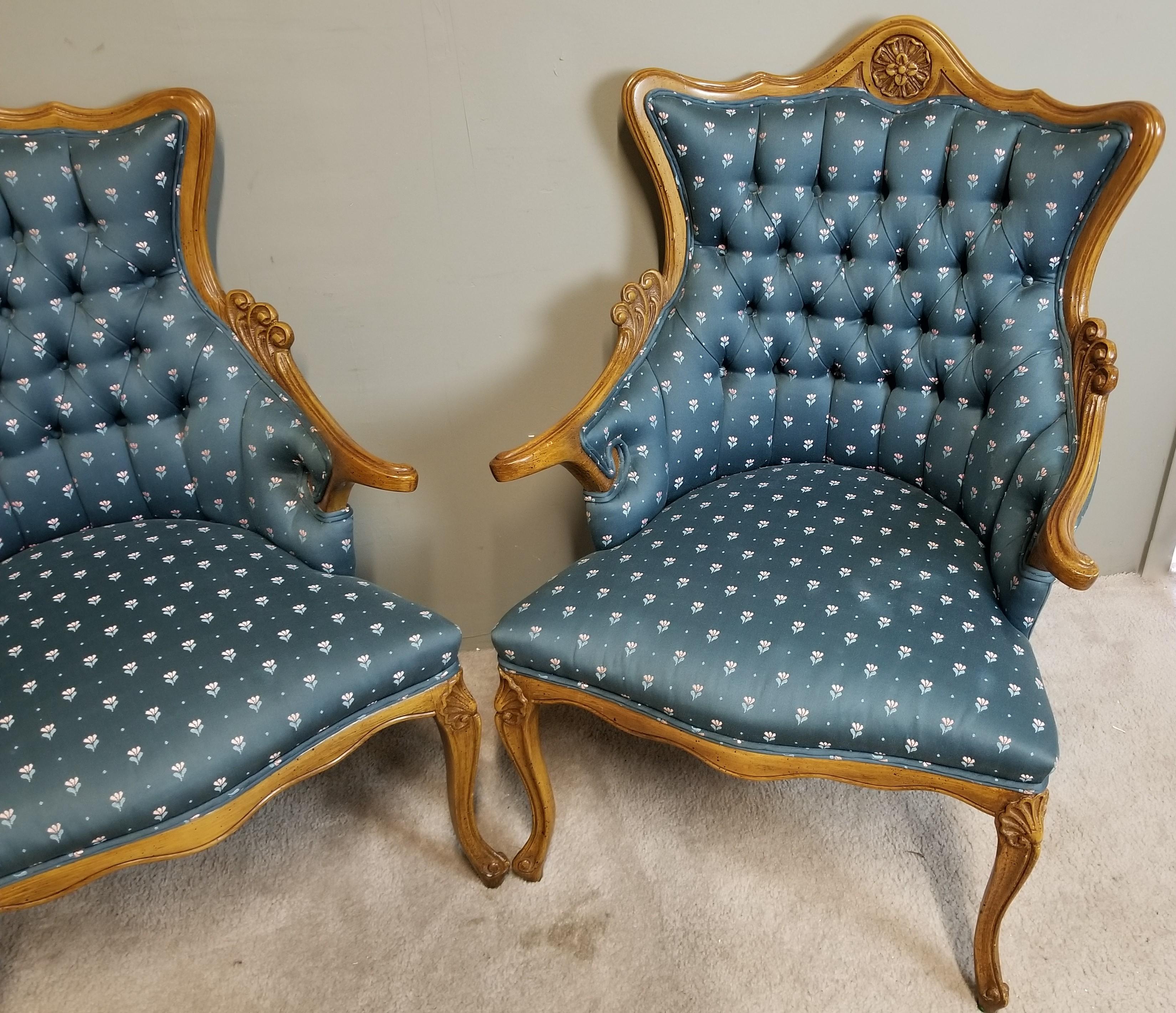 French Louis XV Tufted Armchairs, a Pair In Good Condition In Lake Worth, FL