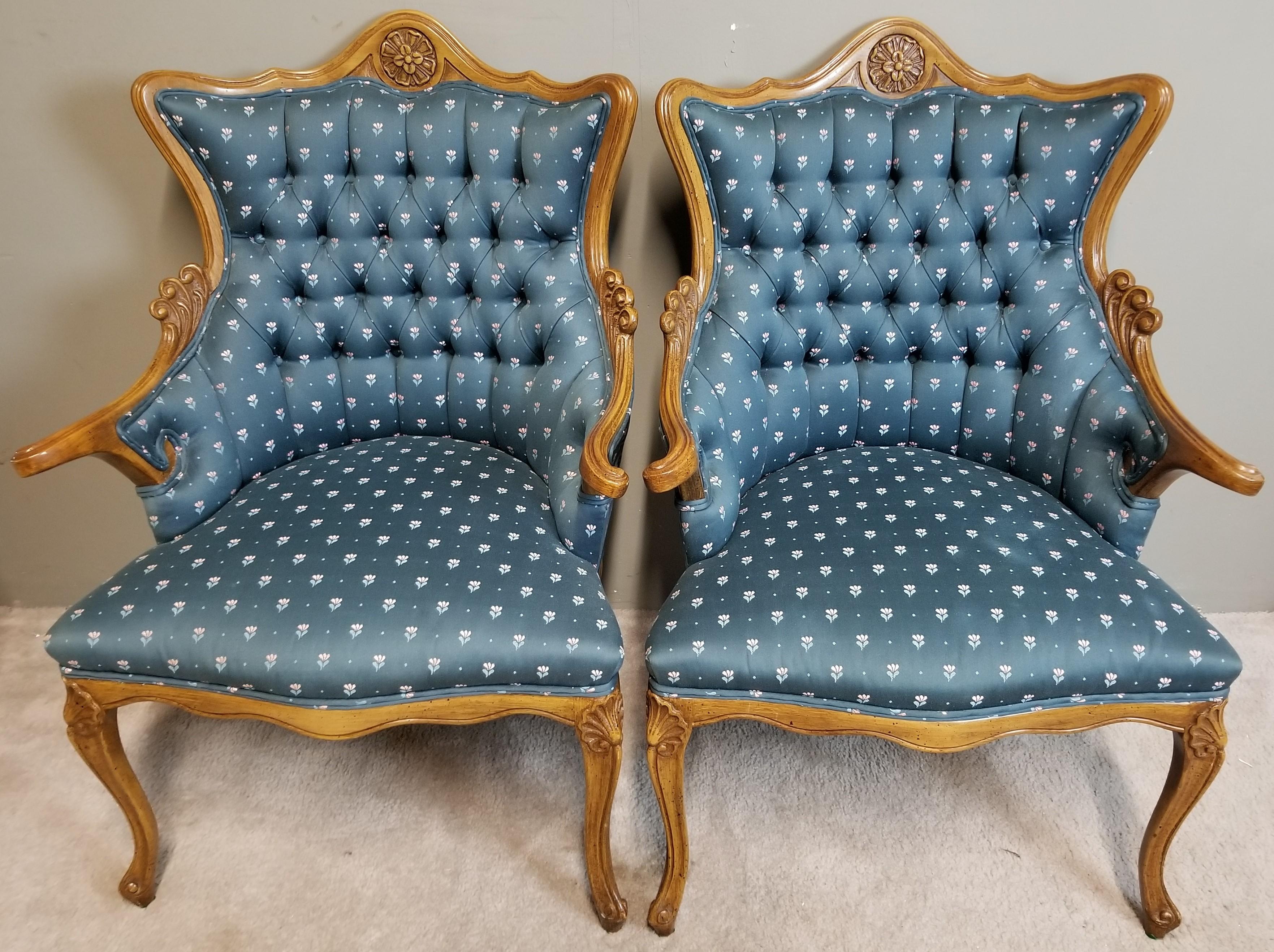 20th Century French Louis XV Tufted Armchairs, a Pair