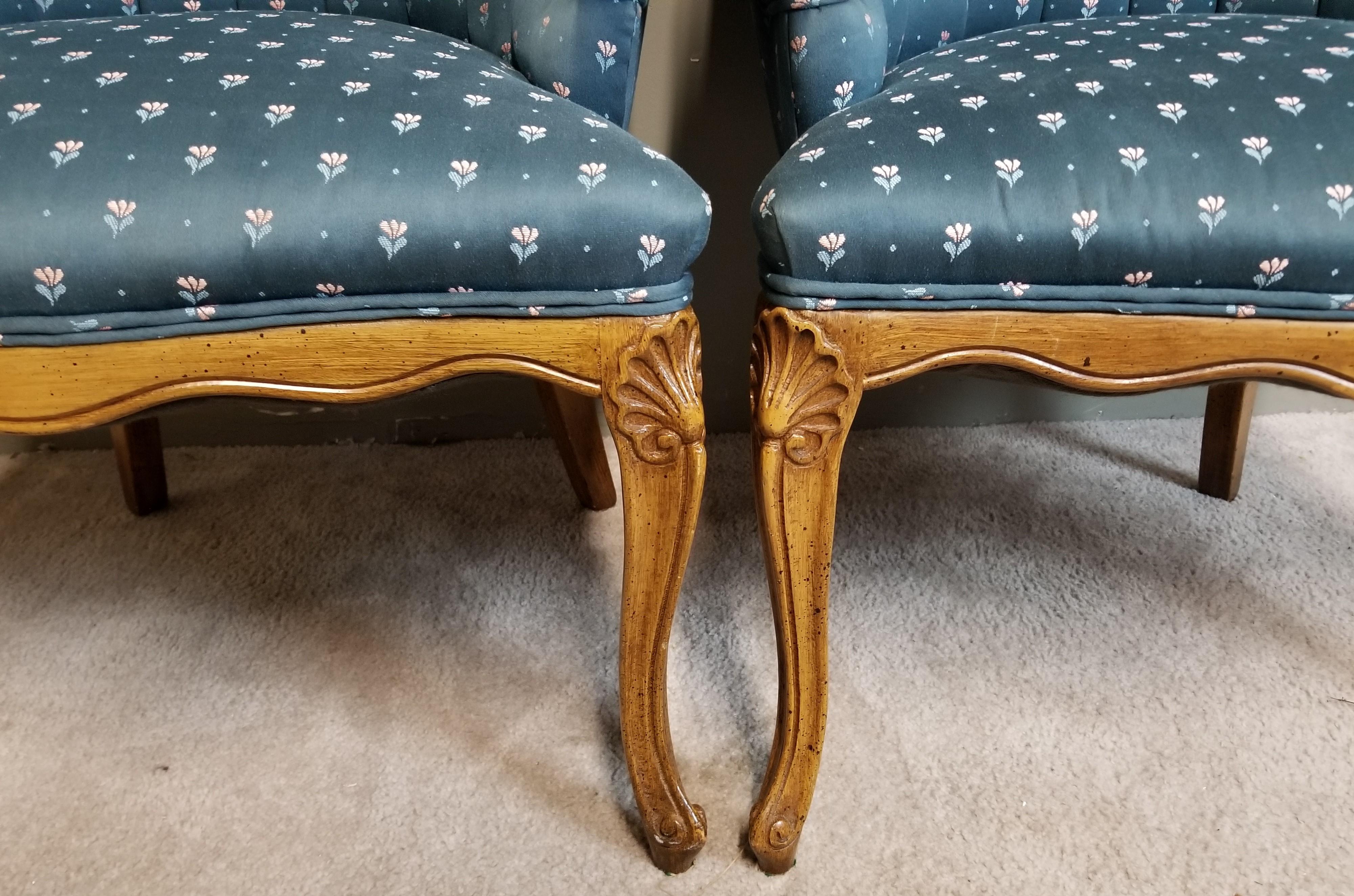 Wood French Louis XV Tufted Armchairs, a Pair