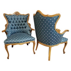 French Louis XV Tufted Armchairs, a Pair