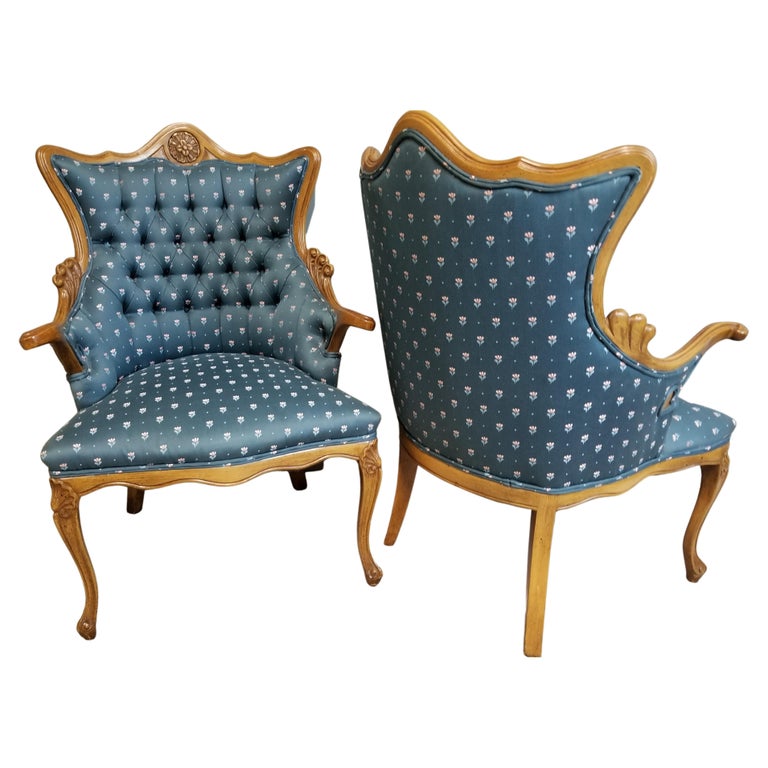 French Louis XV Tufted Armchairs, a Pair For Sale at 1stDibs