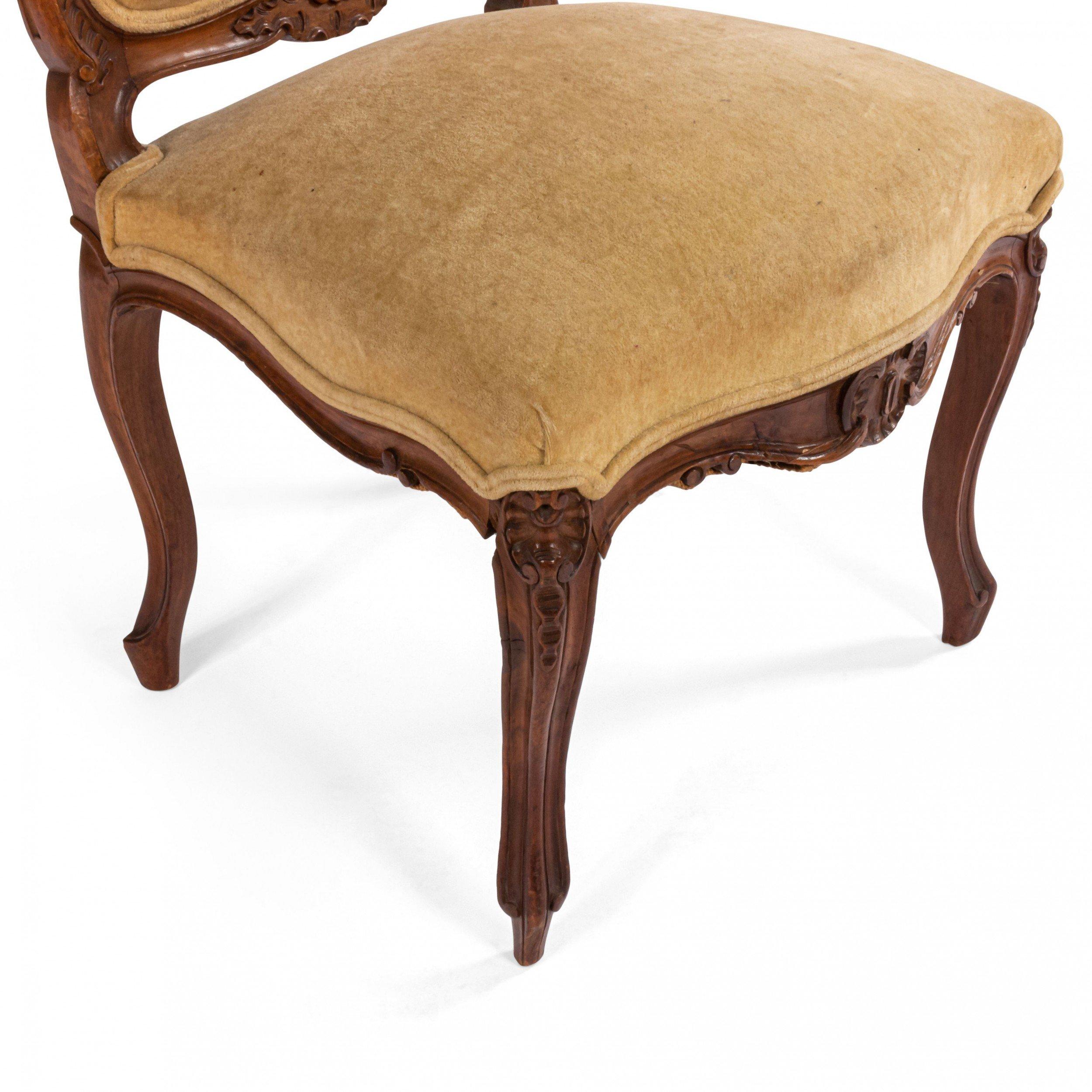 French Louis XV Velvet Walnut Side Chairs For Sale 6