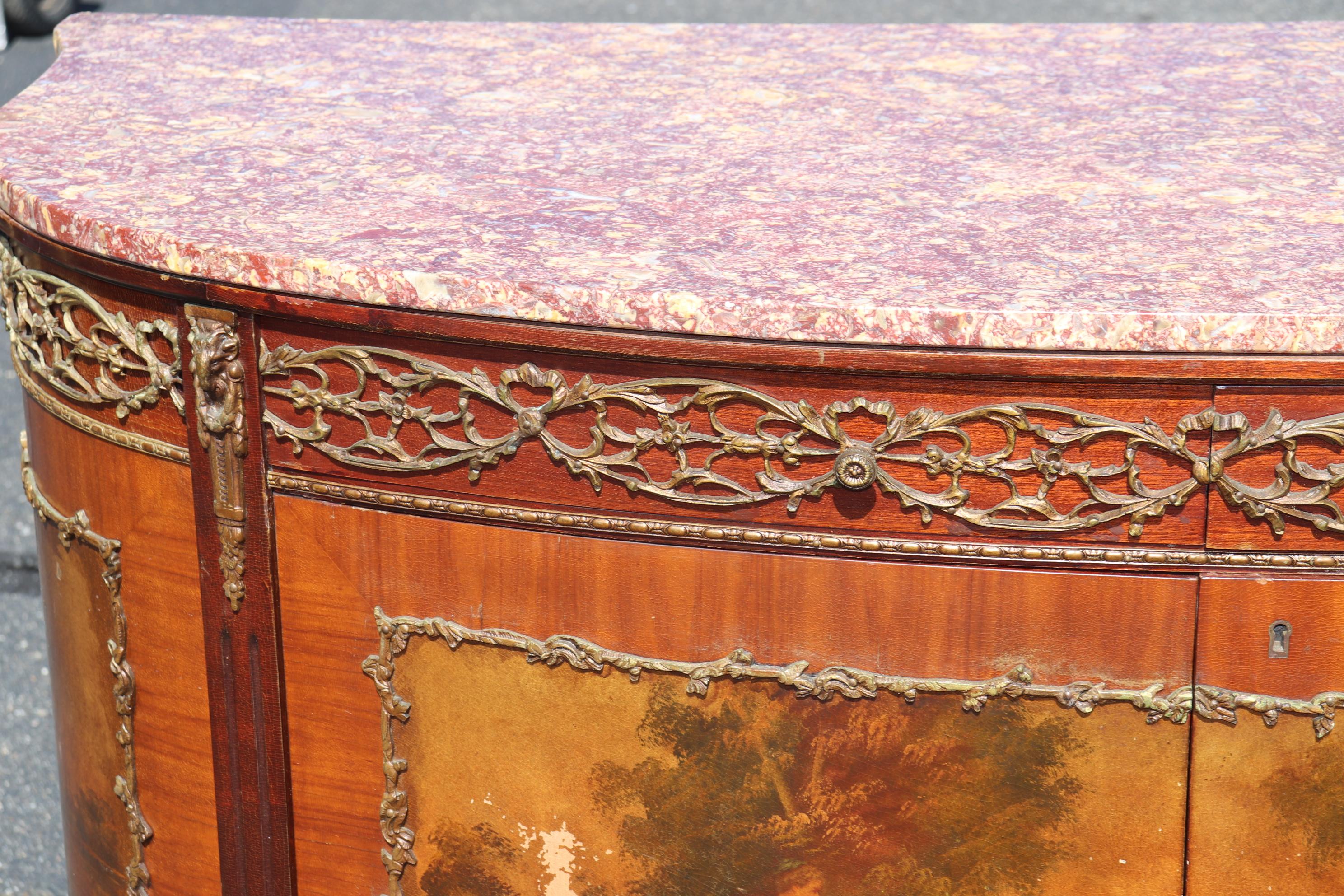 French Louis XV Vernis Martin Painted Marble Top Lighted Bar Cabinet Commode 6