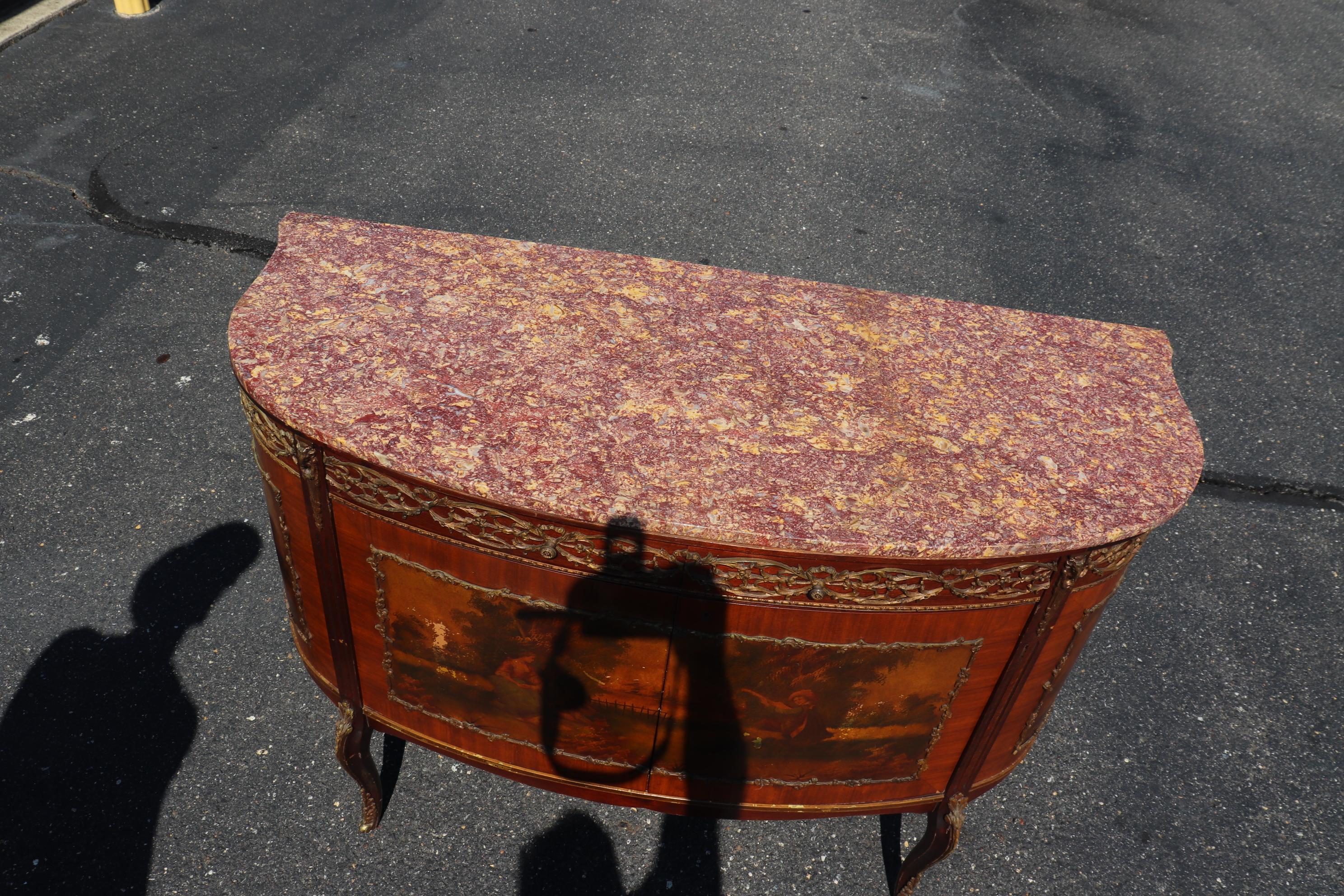 French Louis XV Vernis Martin Painted Marble Top Lighted Bar Cabinet Commode 9