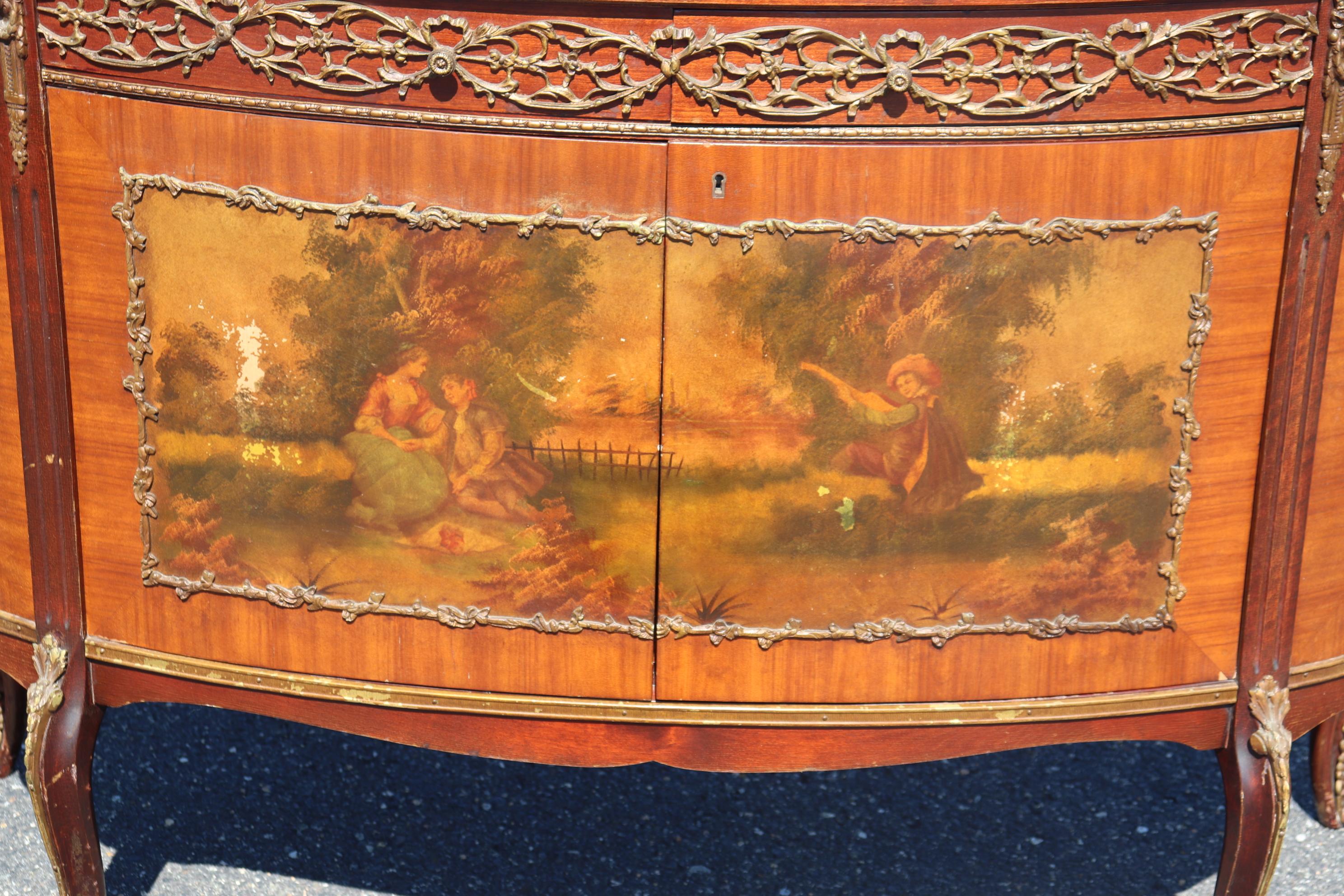 French Louis XV Vernis Martin Painted Marble Top Lighted Bar Cabinet Commode 1