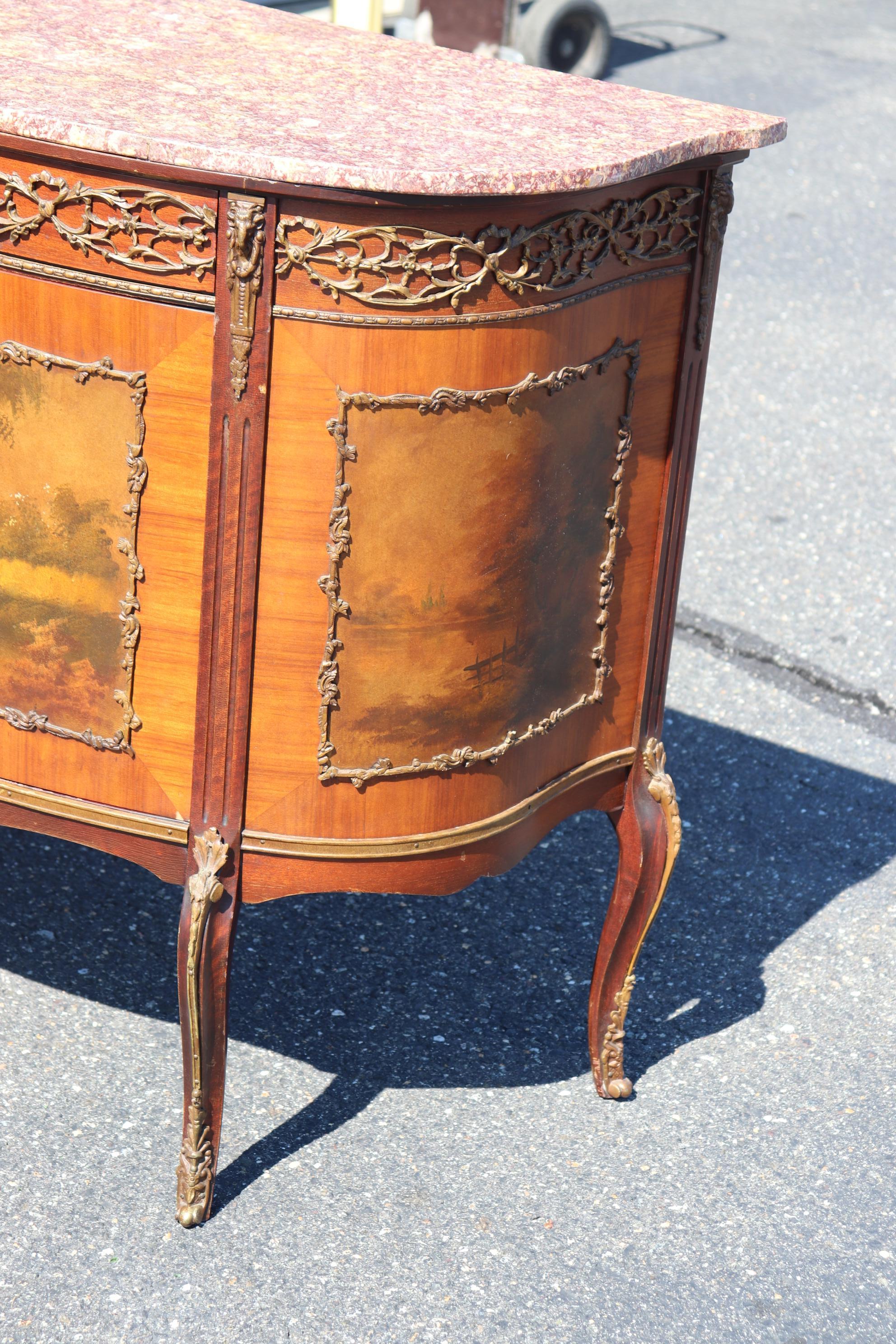 French Louis XV Vernis Martin Painted Marble Top Lighted Bar Cabinet Commode 2