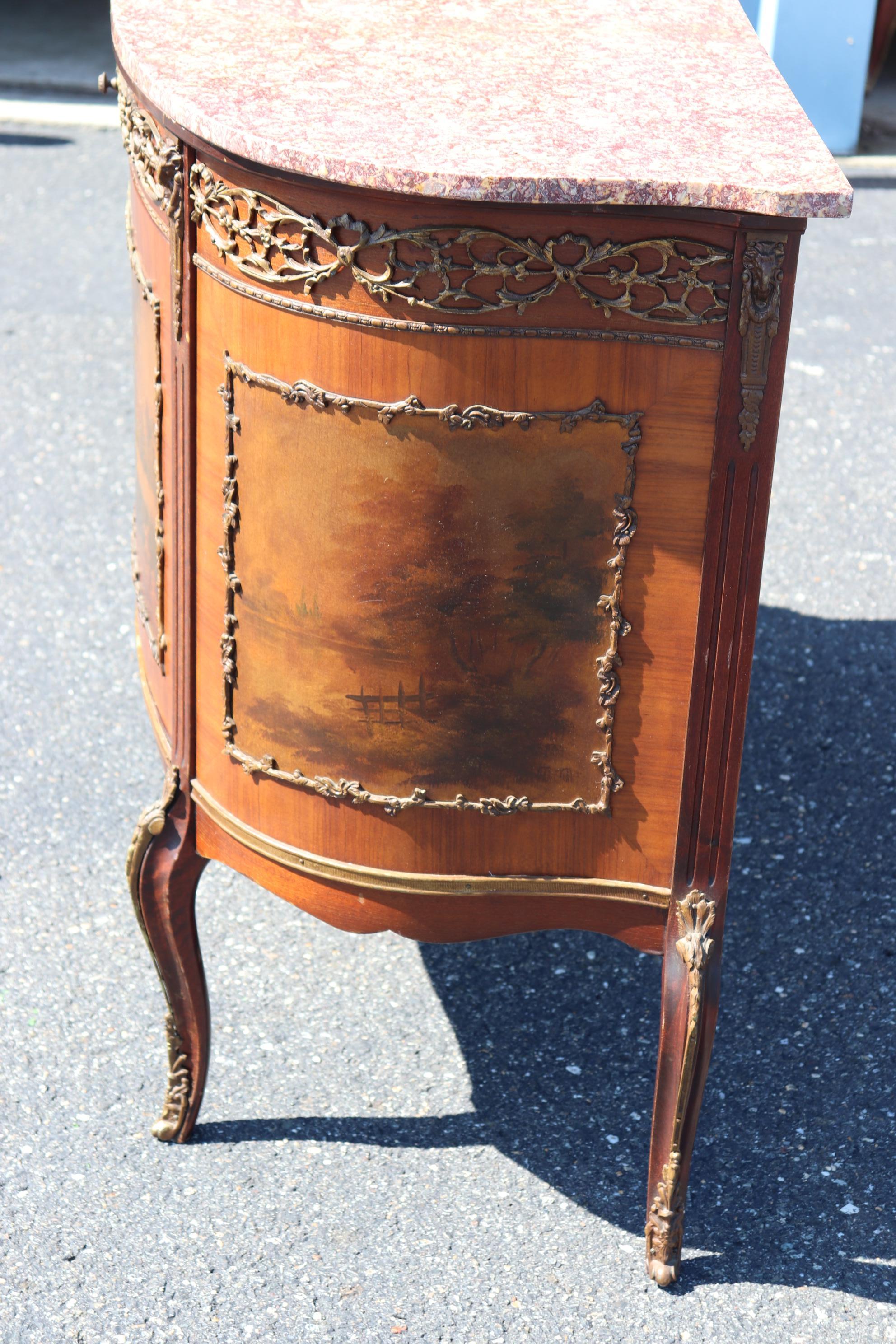 French Louis XV Vernis Martin Painted Marble Top Lighted Bar Cabinet Commode 3