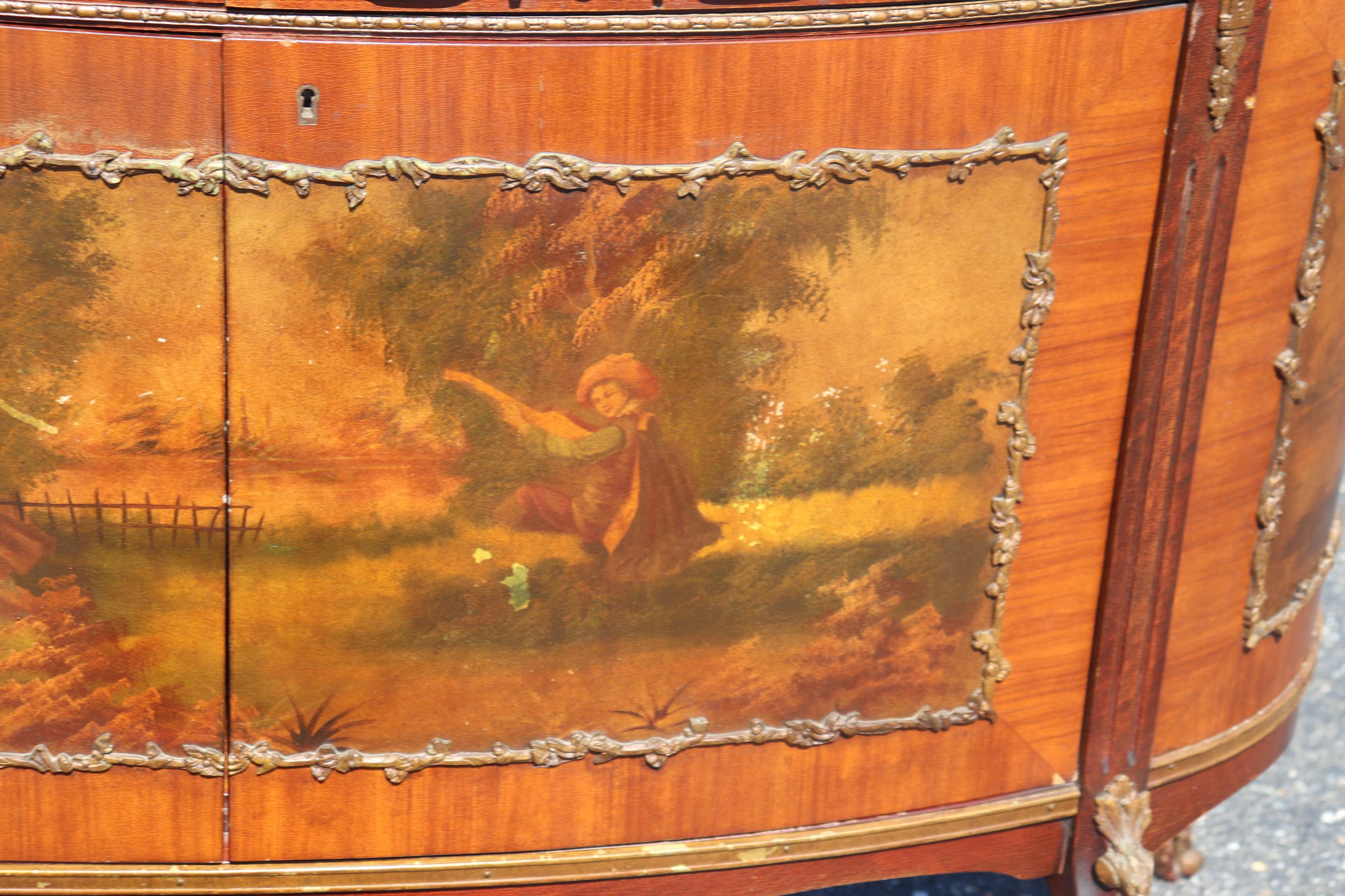 French Louis XV Vernis Martin Painted Marble Top Lighted Bar Cabinet Commode 4
