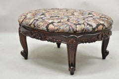 French Louis XV Victorian Style Carved Wood Oval Small Footstool Ottoman
