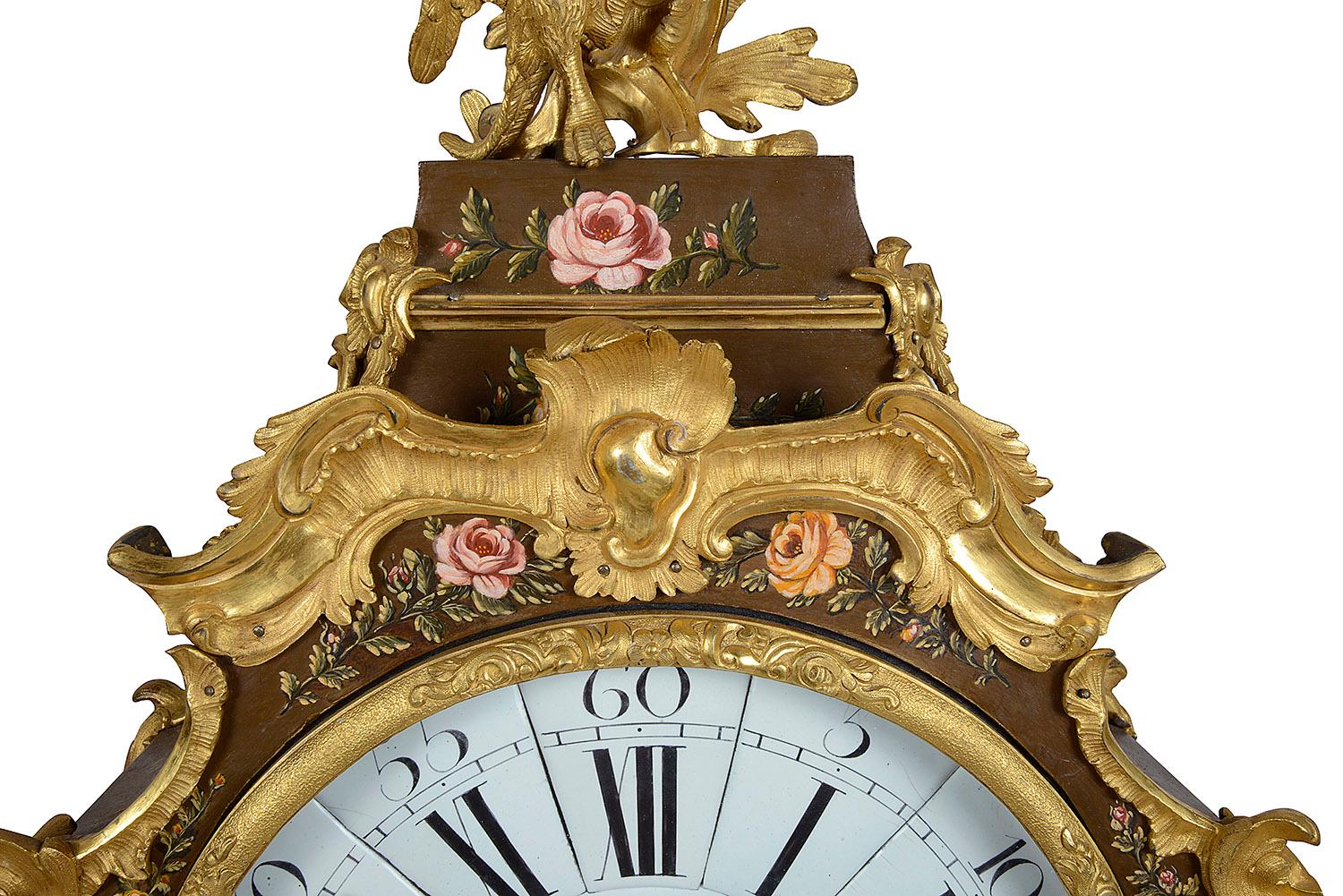 Wood French Louis XV Wall Clock, circa 1760