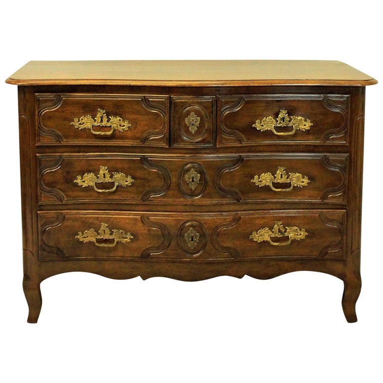 French Louis XV Walnut and Gilt Bronze Mounted Commode For Sale at 1stDibs